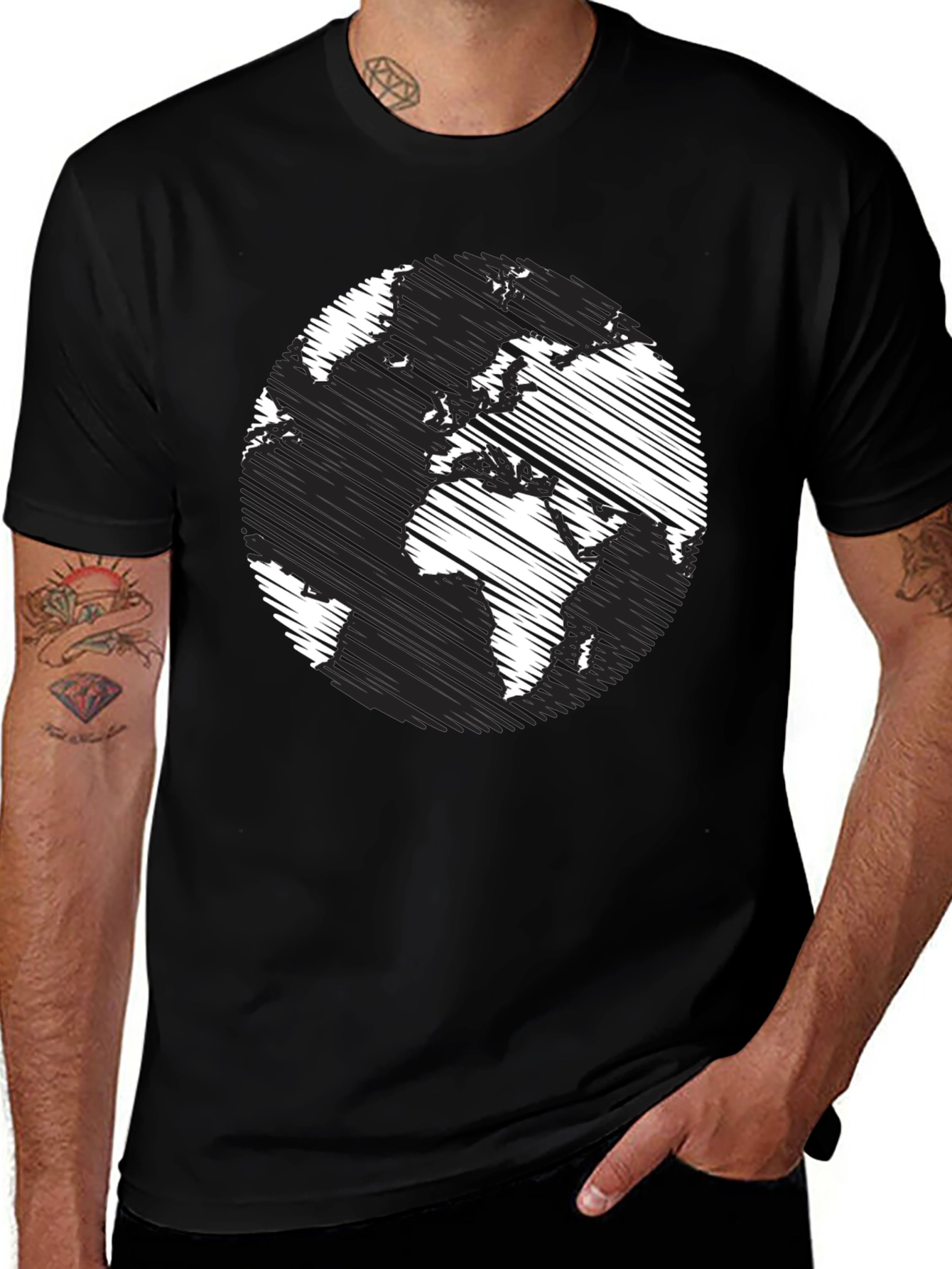 Variant 27 of World Map Graphic T-Shirt - Black Crew Neck Tee