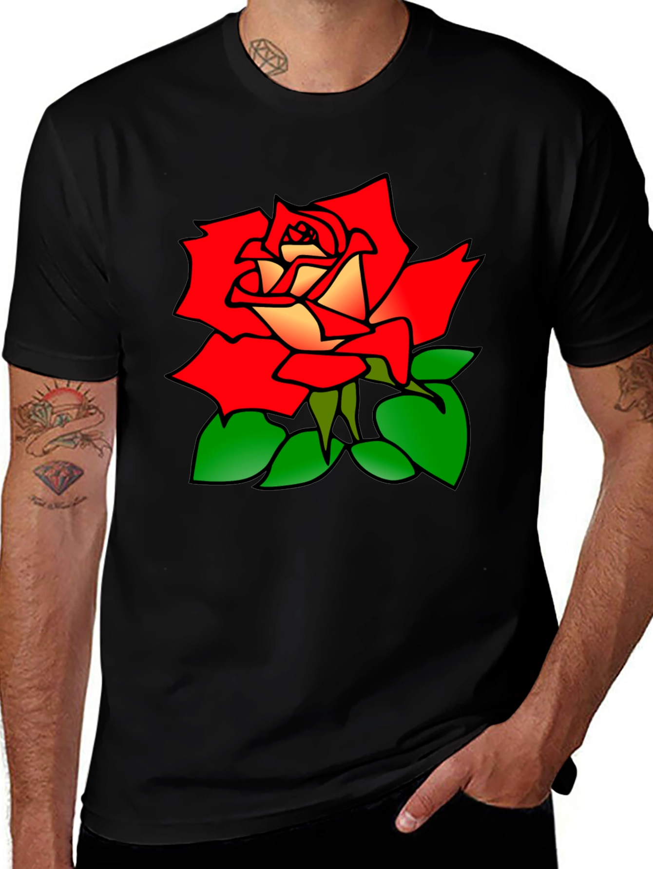 Variant 15 of Black T-Shirt with Red Rose Graphic