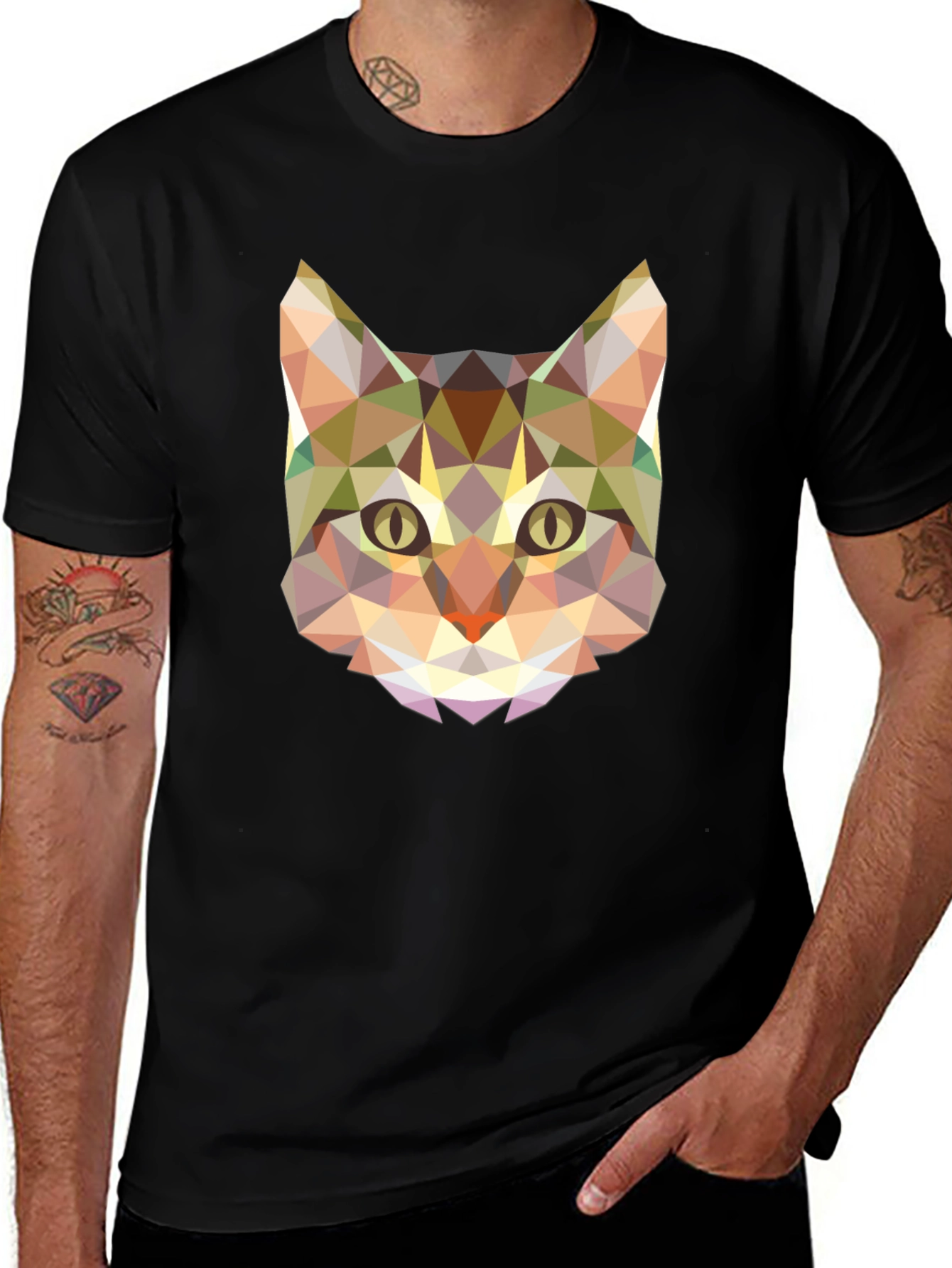 Variant 24 of Geometric Cat Graphic Tee - Modern Minimalist Design