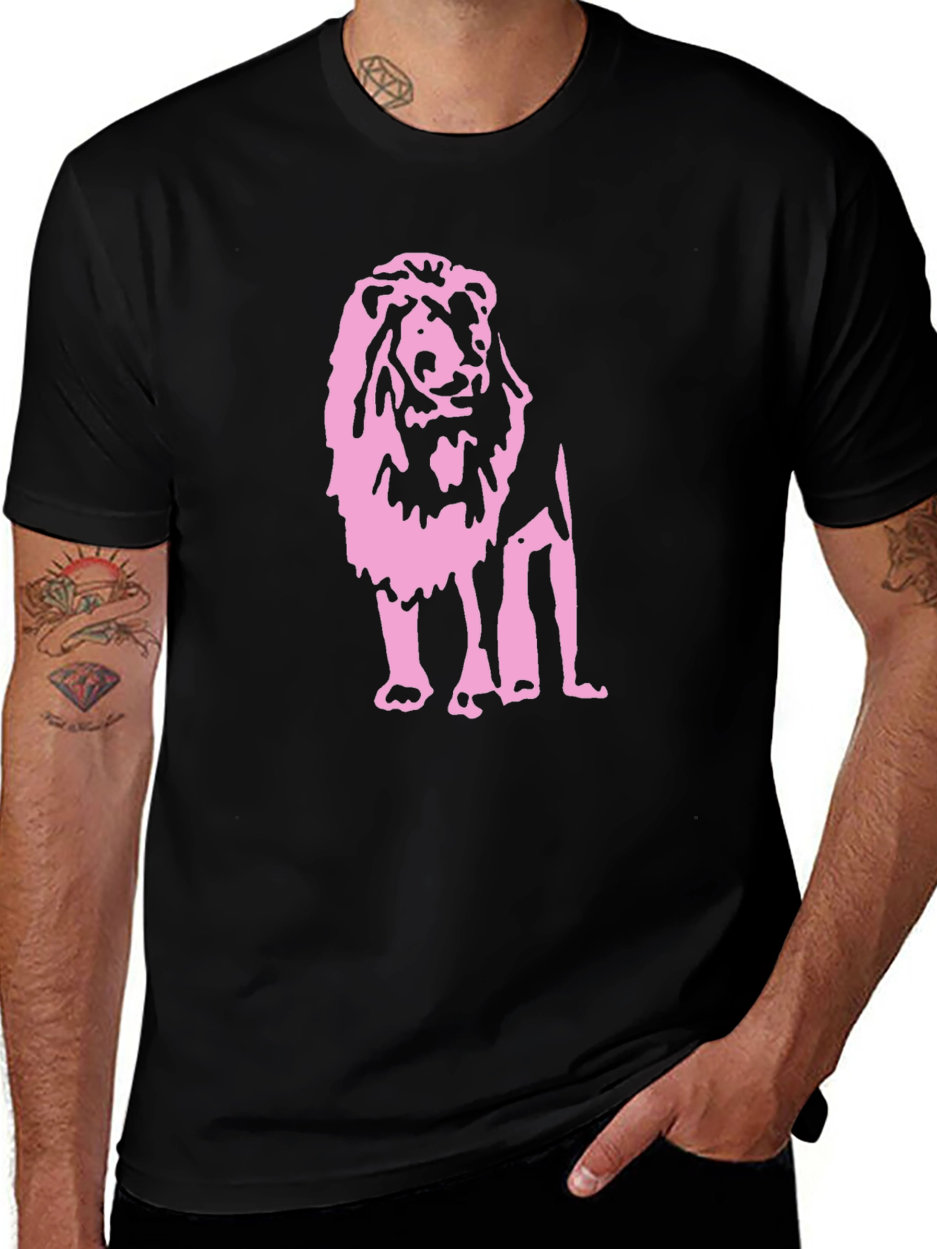 Variant 15 of Pink Lion Graphic Black T-Shirt