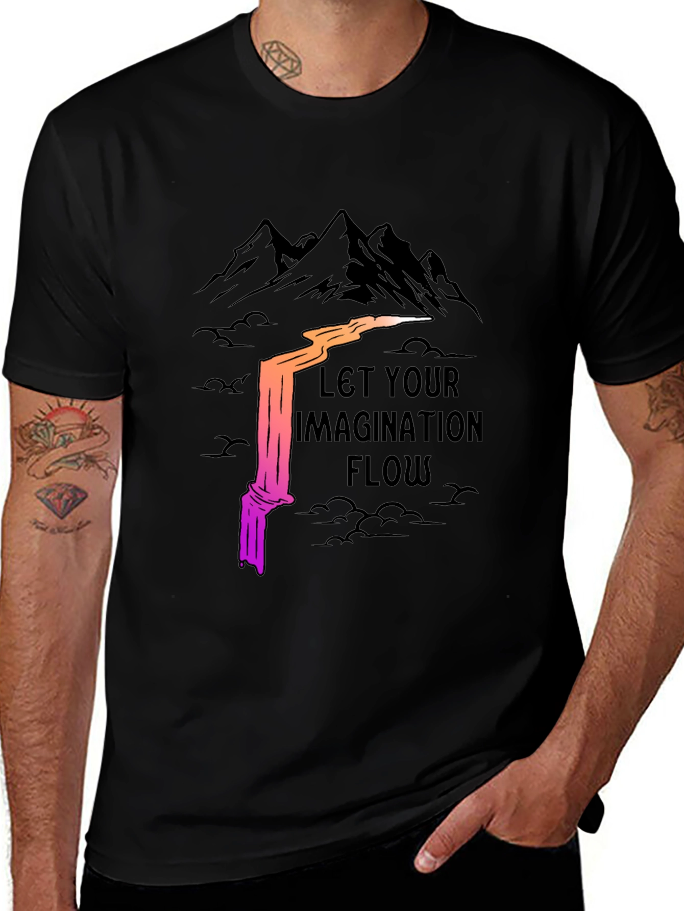Variant 24 of Imagination Flow Graphic Tee - Black Cotton Blend Shirt