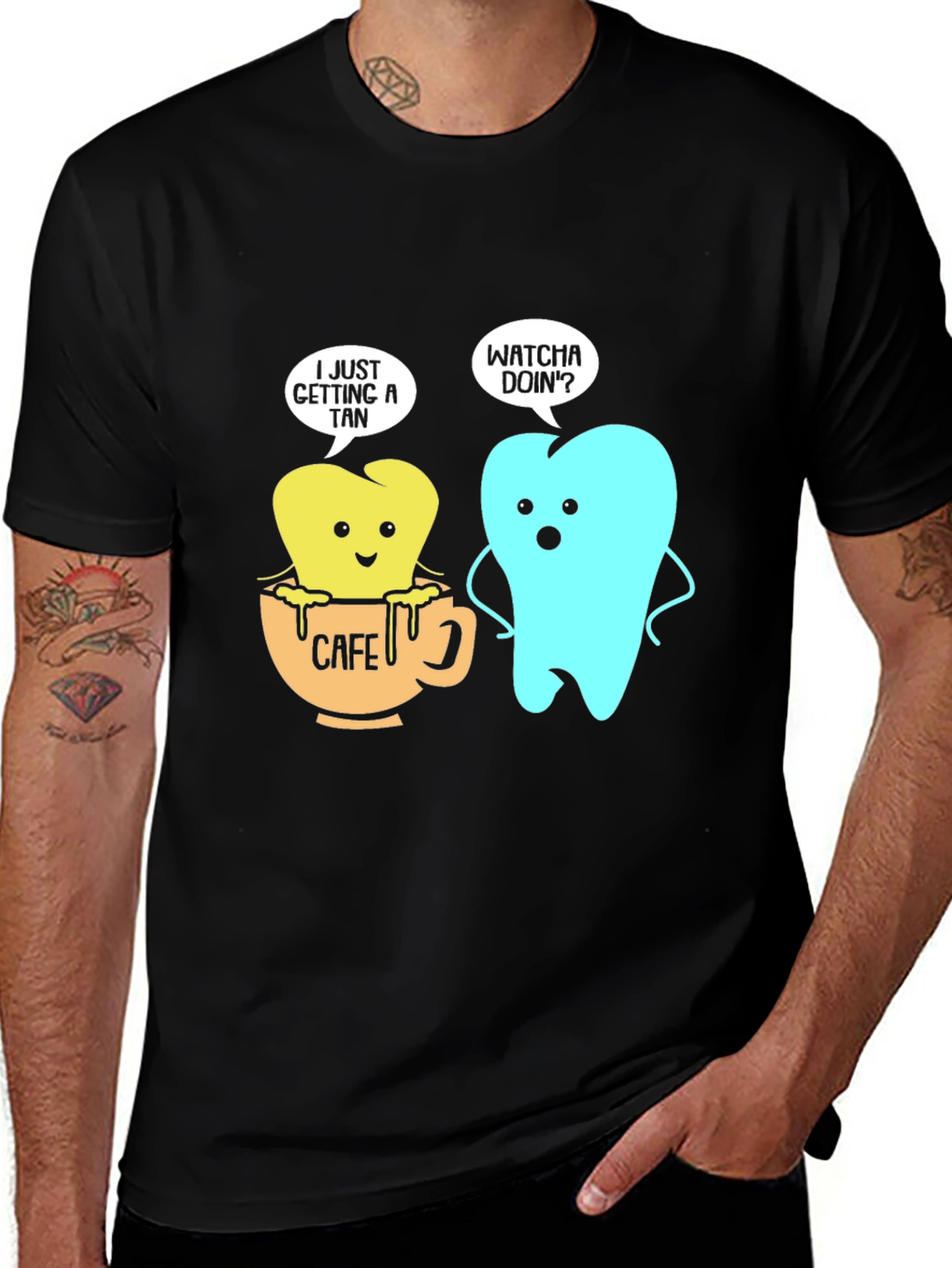 Humorous Tooth 'Cafe' Graphic T-Shirt