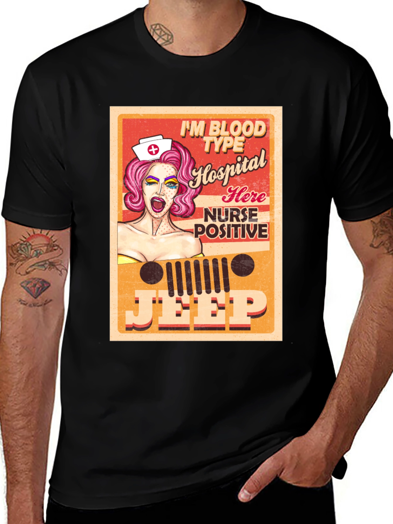 Variant 20 of Nurse Jeep Graphic Tee - Blood Type Positive T-Shirt