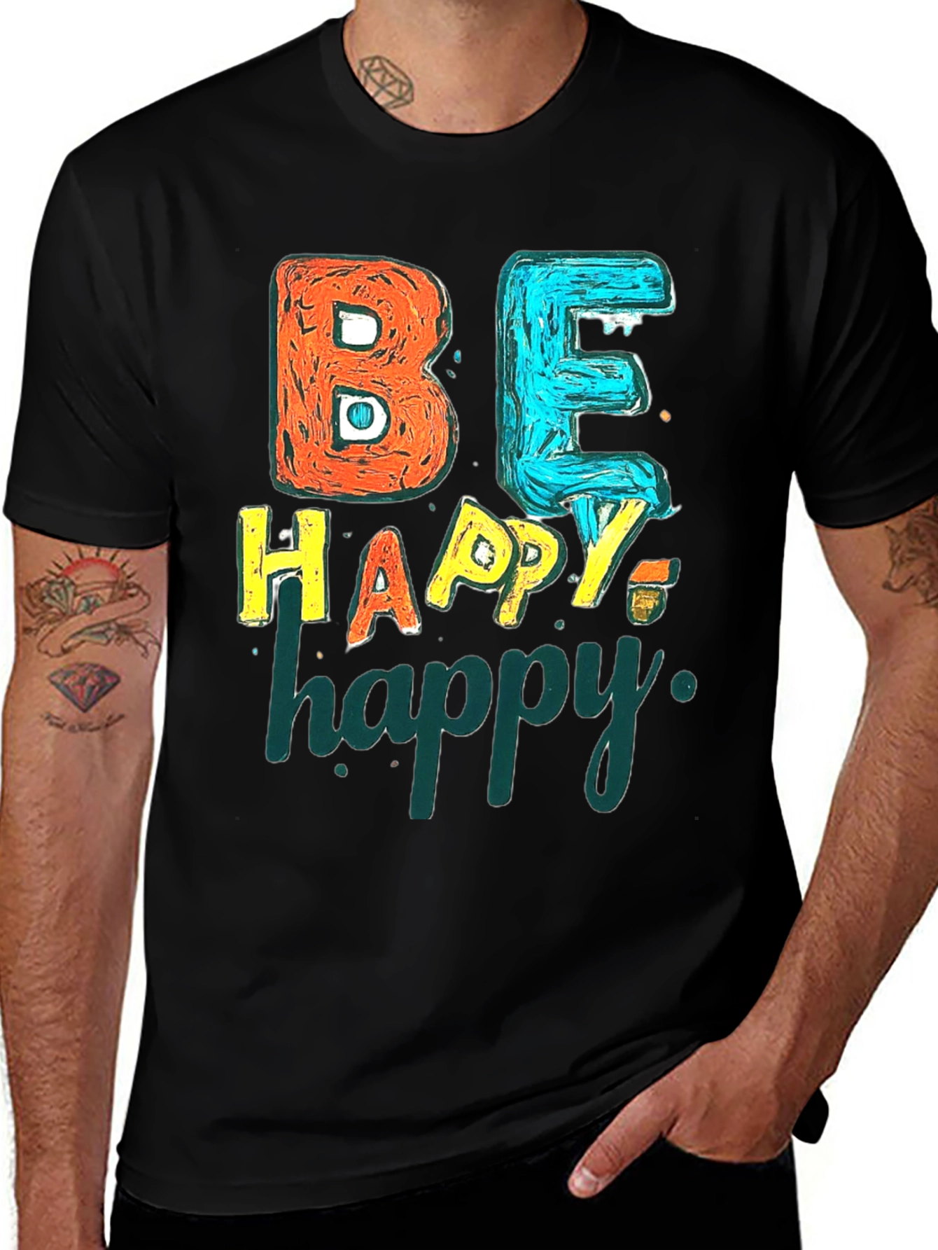Variant 9 of Be Happy Graphic Tee - Black Unisex T-Shirt