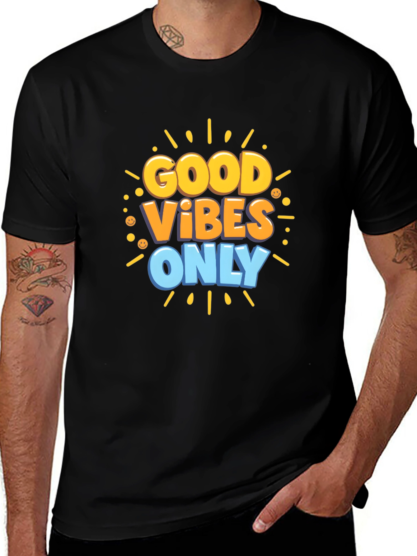 Variant 7 of Good Vibes Only Graphic Tee - Black Casual T-Shirt