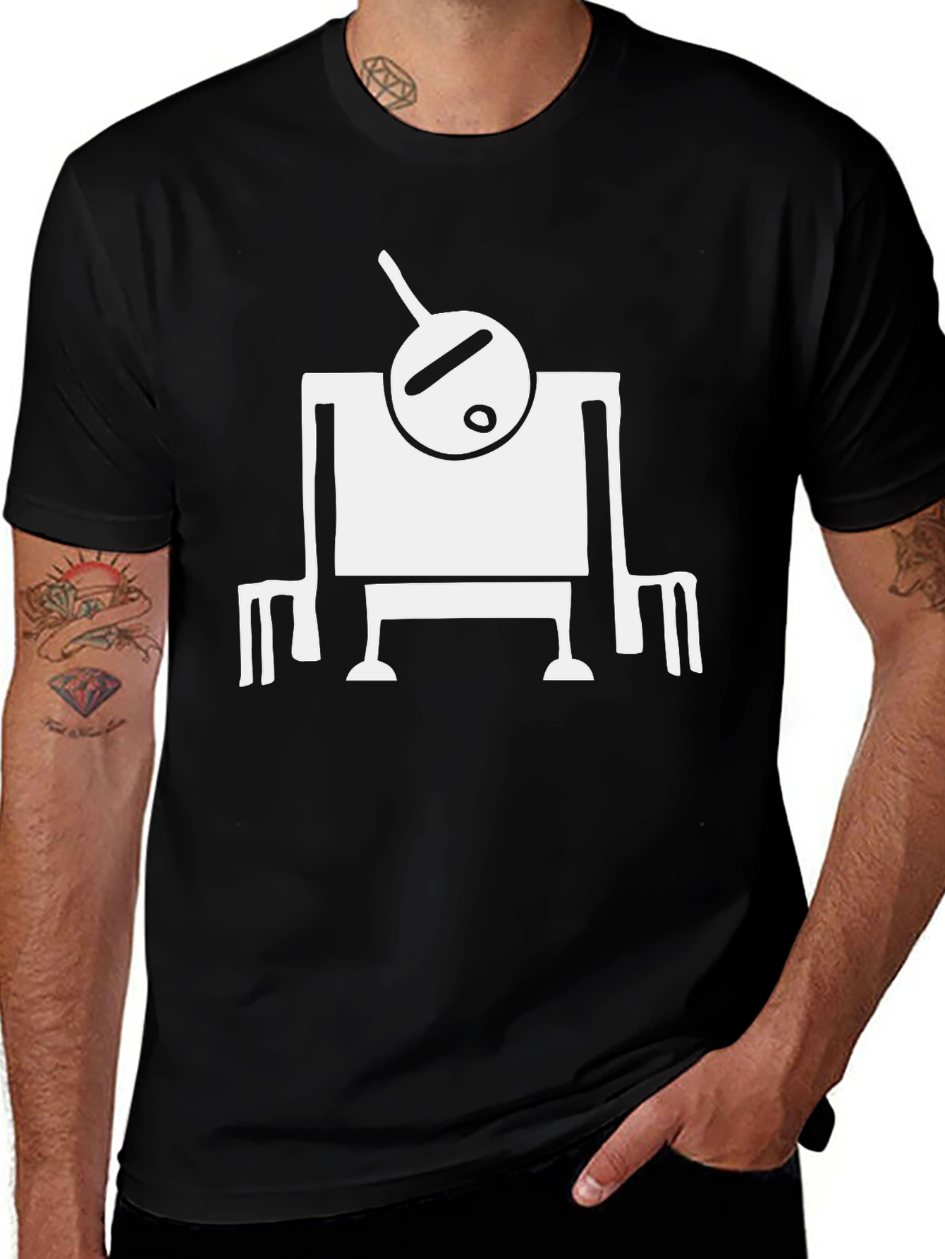 Variant 12 of Abstract Robot Graphic Tee - Black Cotton Shirt