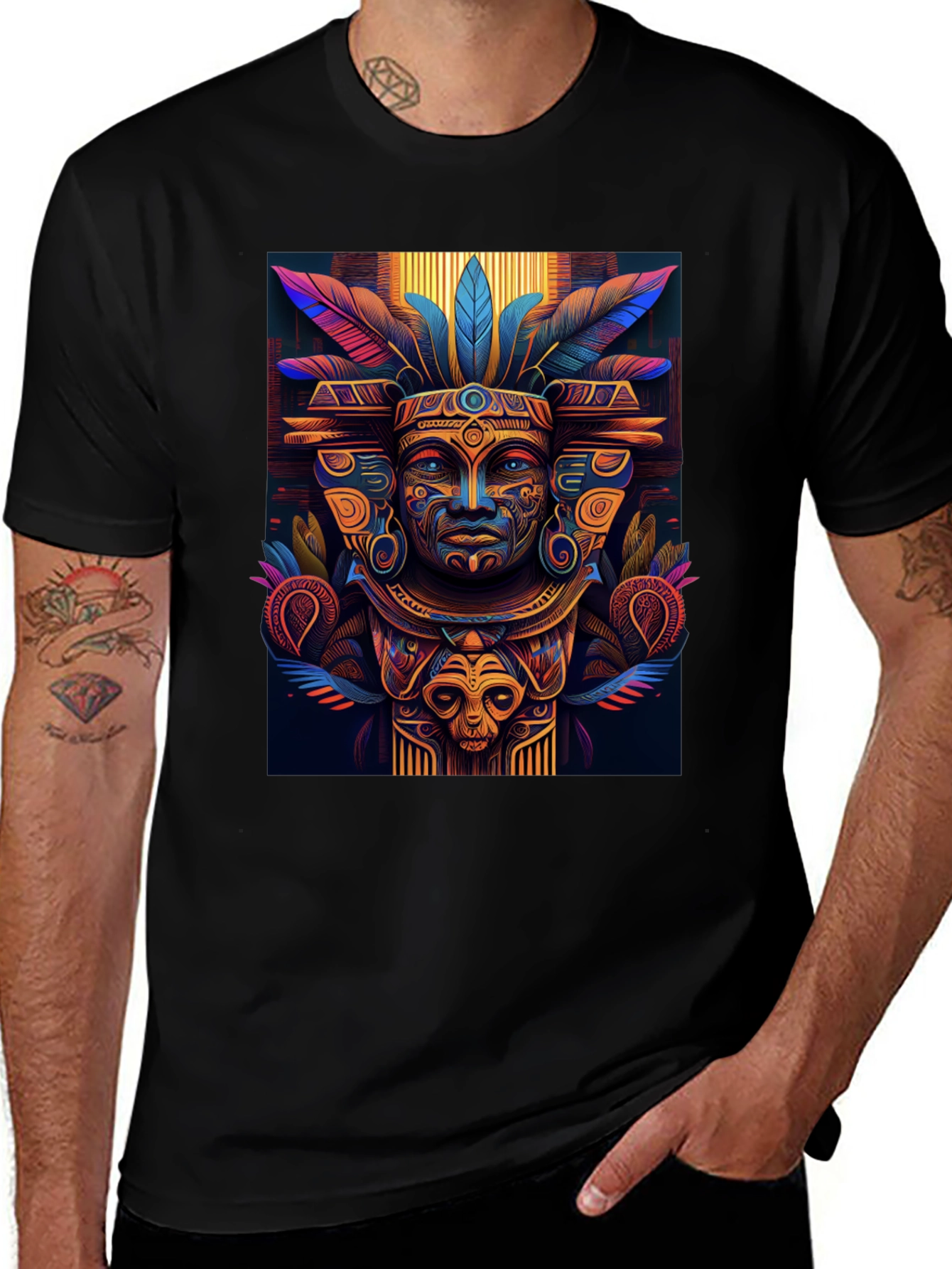 Variant 17 of Aztec Inspired Graphic Tee - Bold Tribal Design