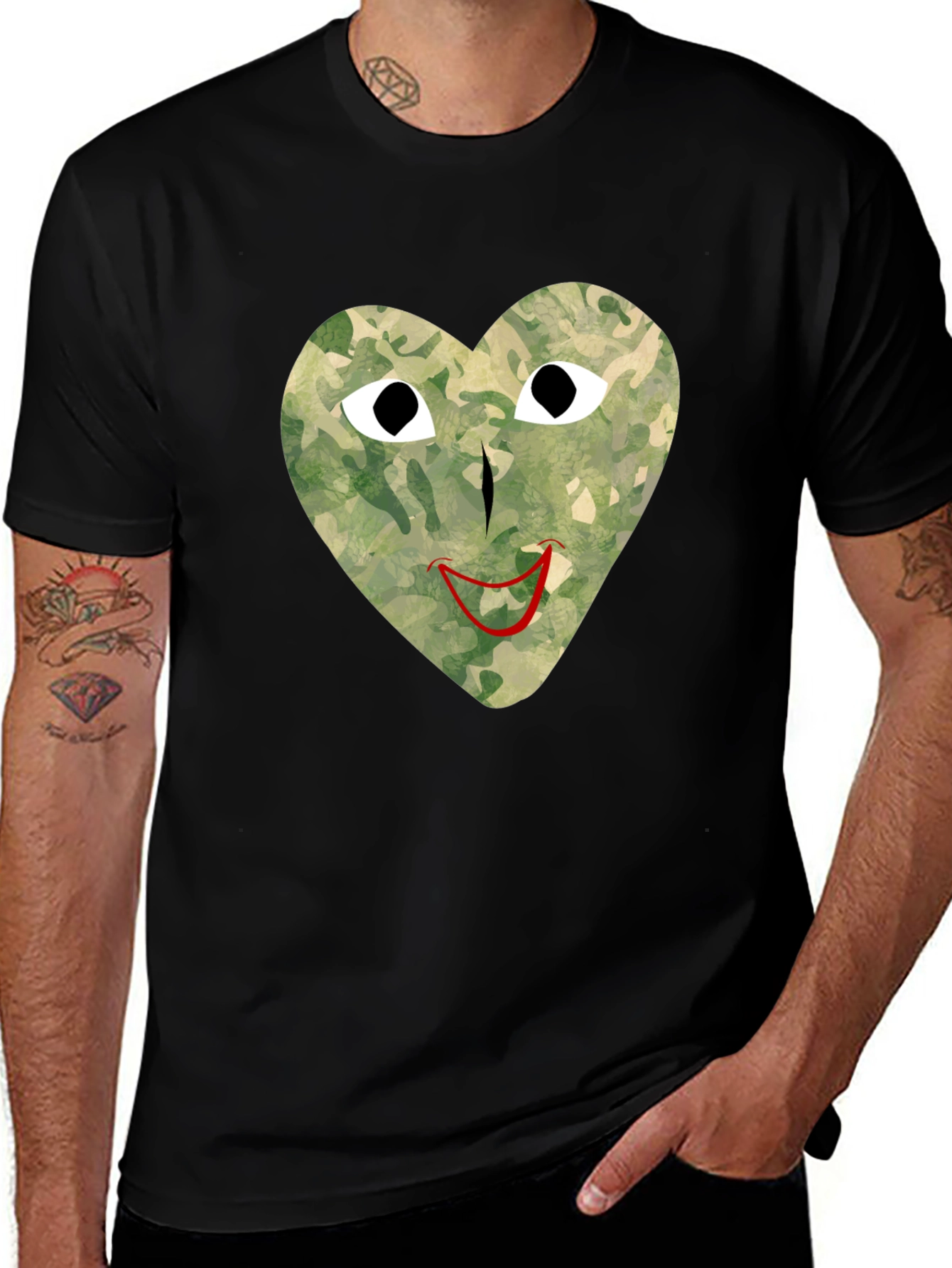 Black Camo Heart Graphic Tee - Unique Streetwear Style main image