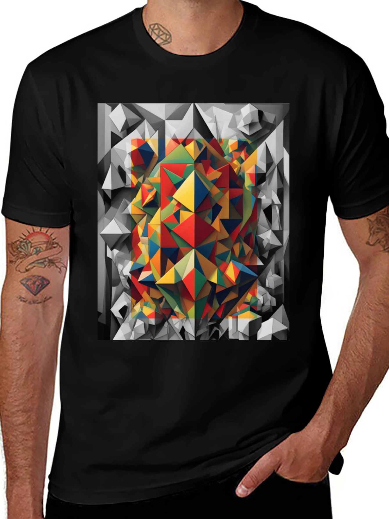 Variant 21 of Geometric Triangle Art Print Black T-Shirt