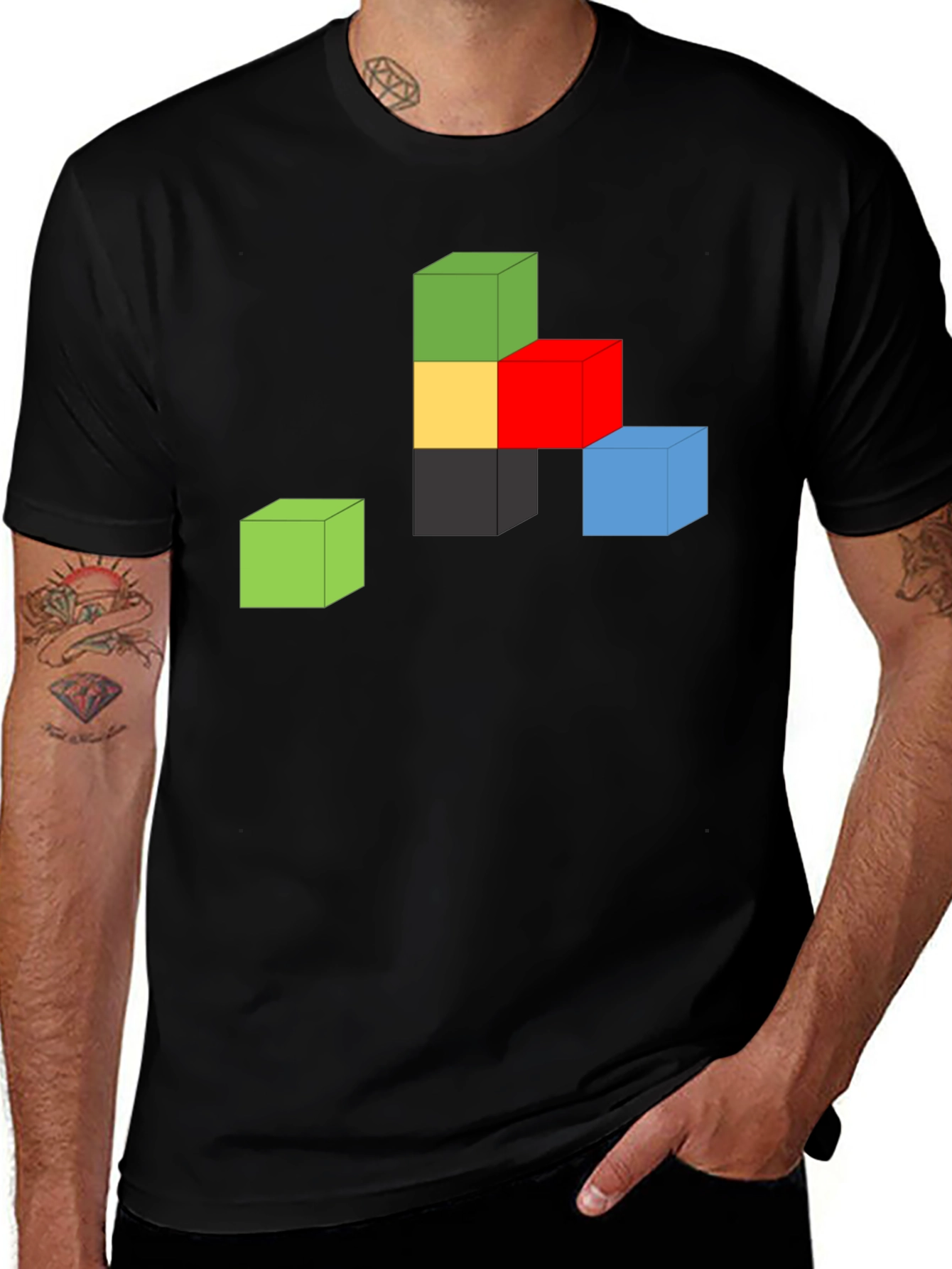 Variant 17 of Abstract Cube Graphic Tee - Black Cotton Shirt