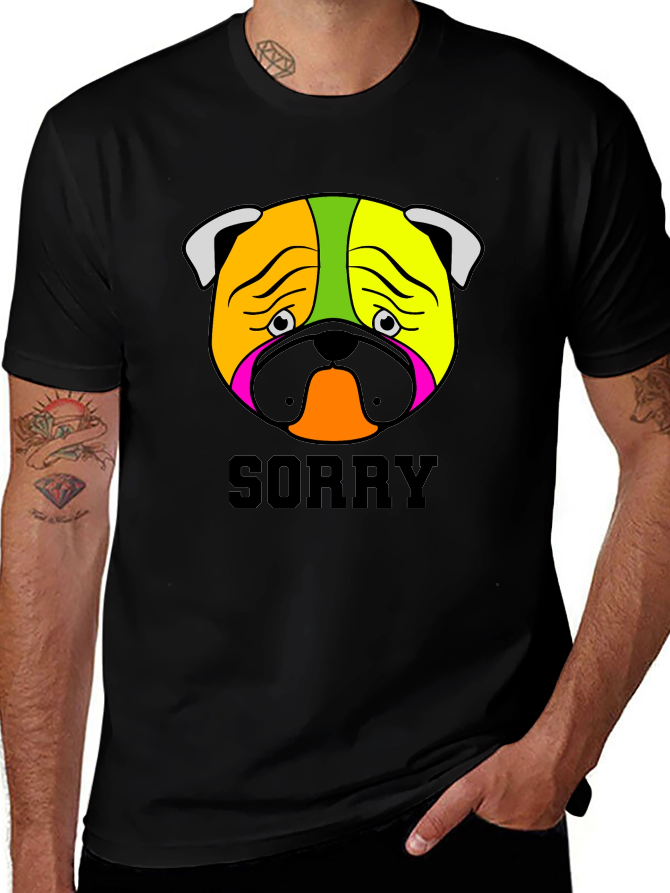 Variant 26 of Sorry Pug Graphic Black T-Shirt