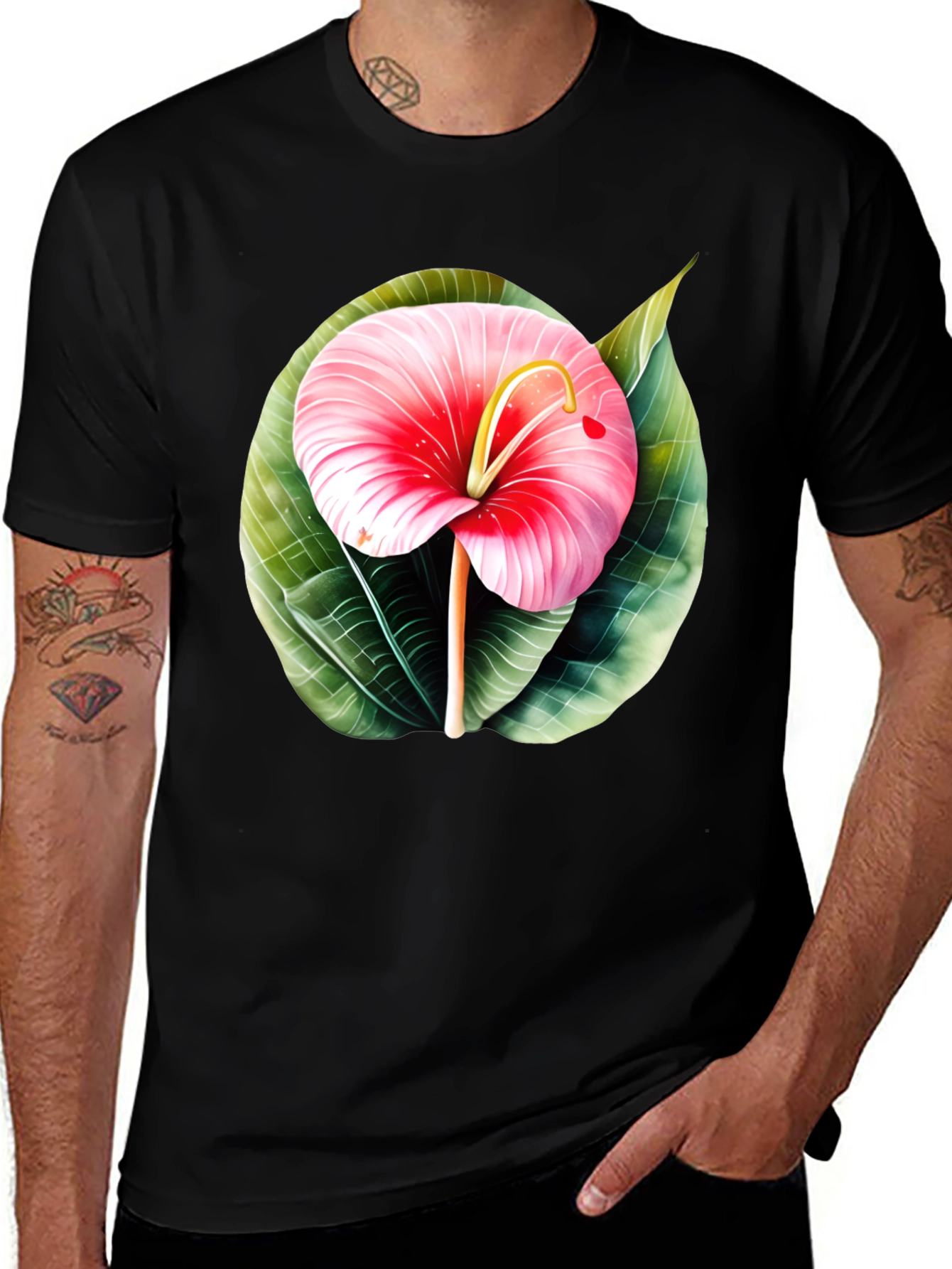 Variant 13 of Tropical Flower Graphic Tee - Mens Black T-Shirt