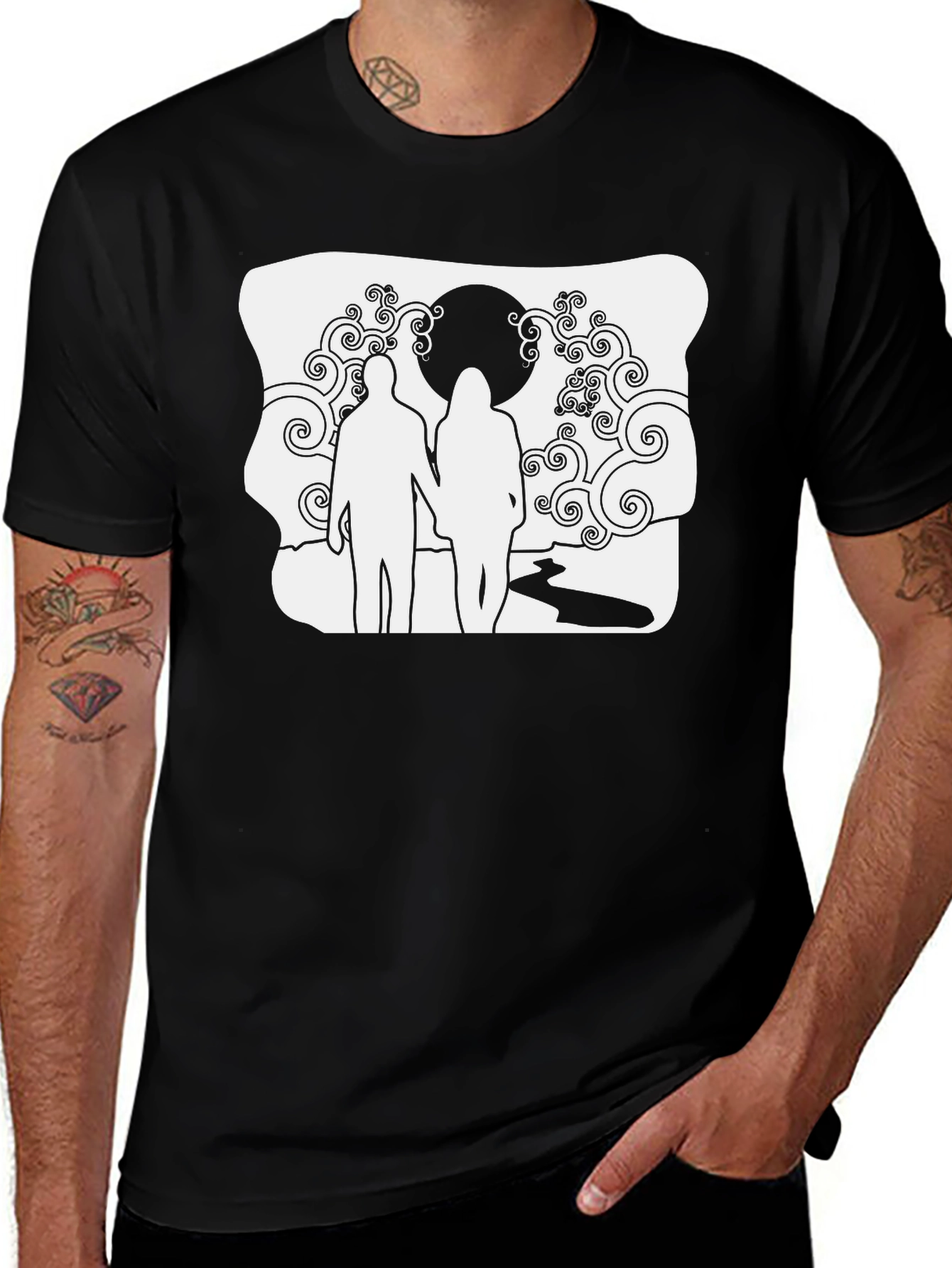 Couple Silhouette Graphic Print Black T-Shirt