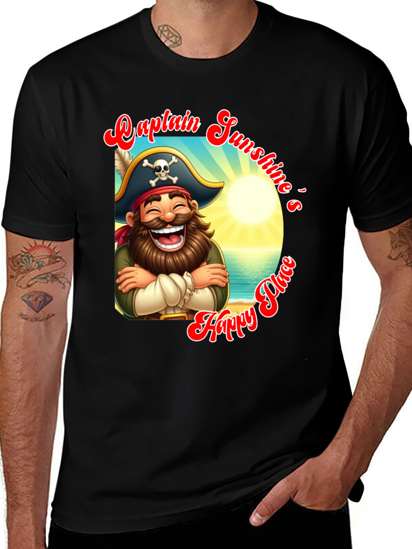 Captain Sunshine's Happy Place Black T-Shirt