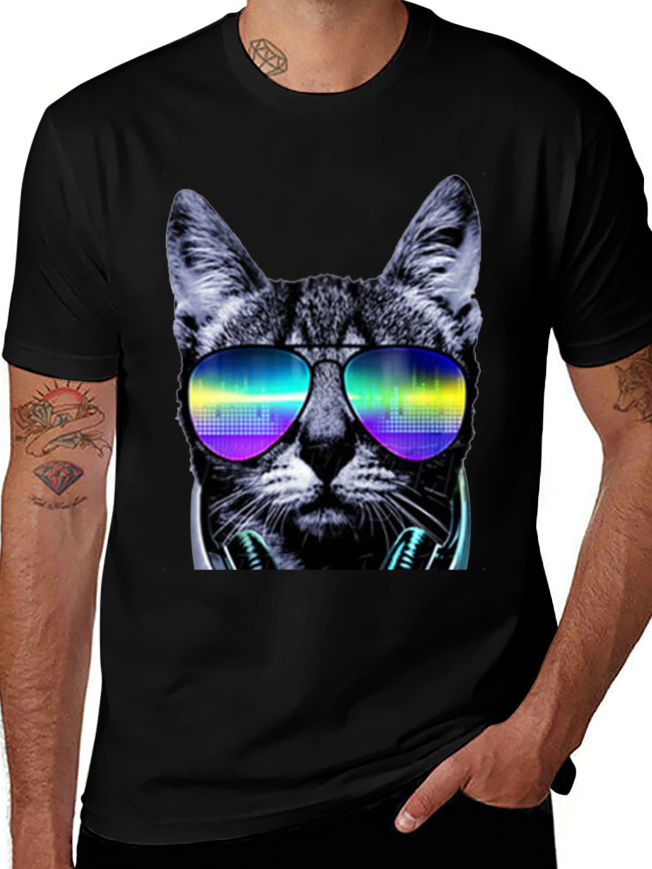 Variant 15 of Cool Cat T-Shirt: DJ Shades & Headphones Graphic Tee
