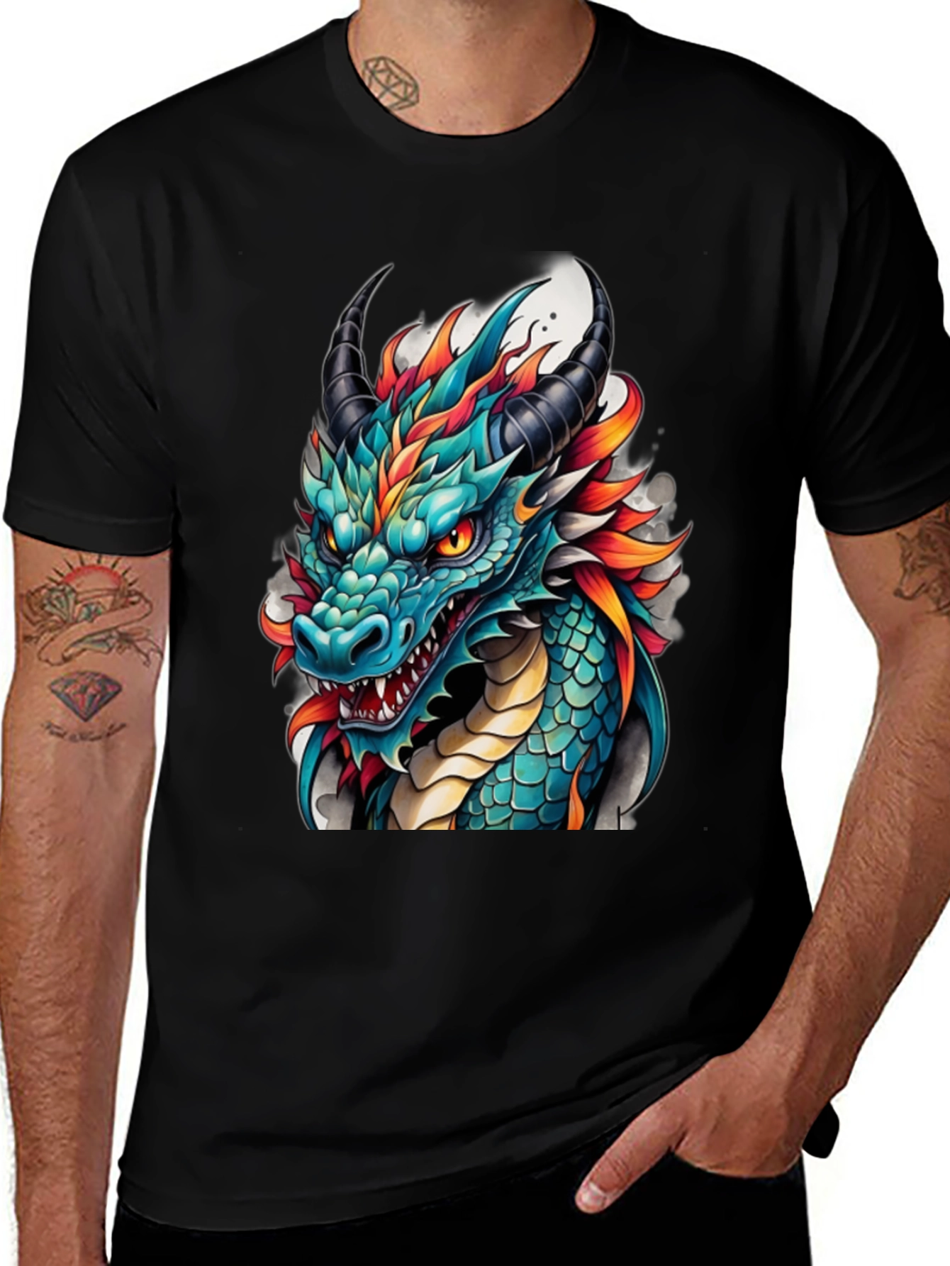 Variant 24 of Dragon T-Shirt - Teal & Orange Graphic Tee