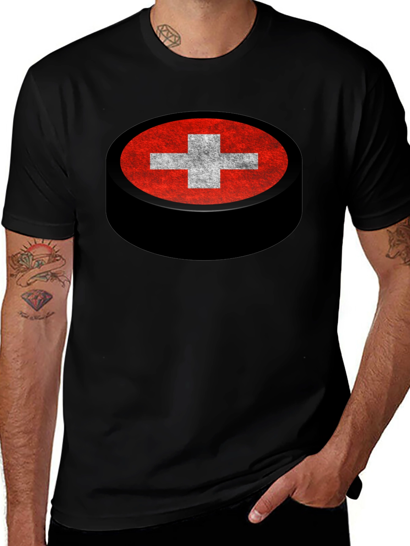 Variant 23 of Swiss Flag Hockey Puck Graphic Tee