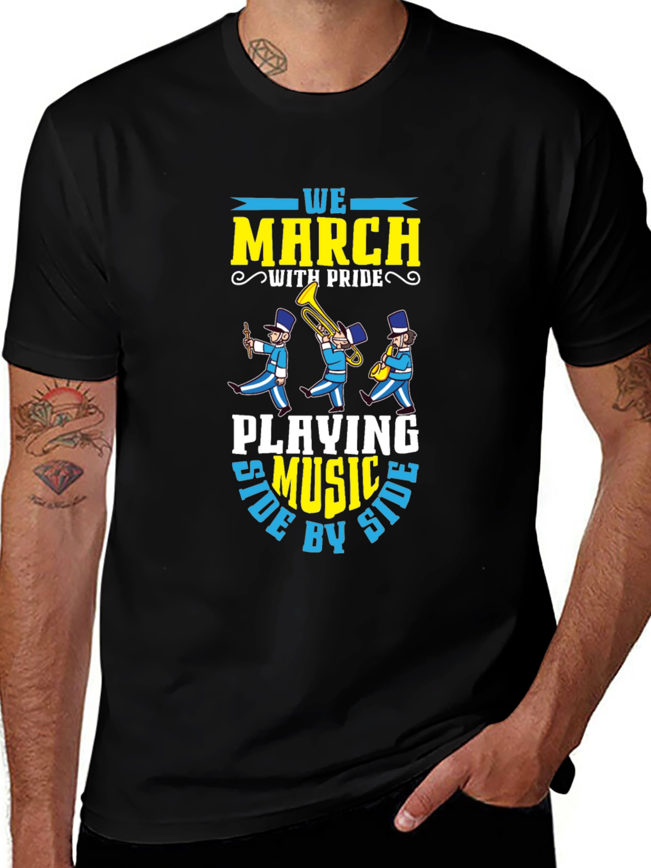 Variant 6 of Marching Band T-Shirt: "We March With Pride"