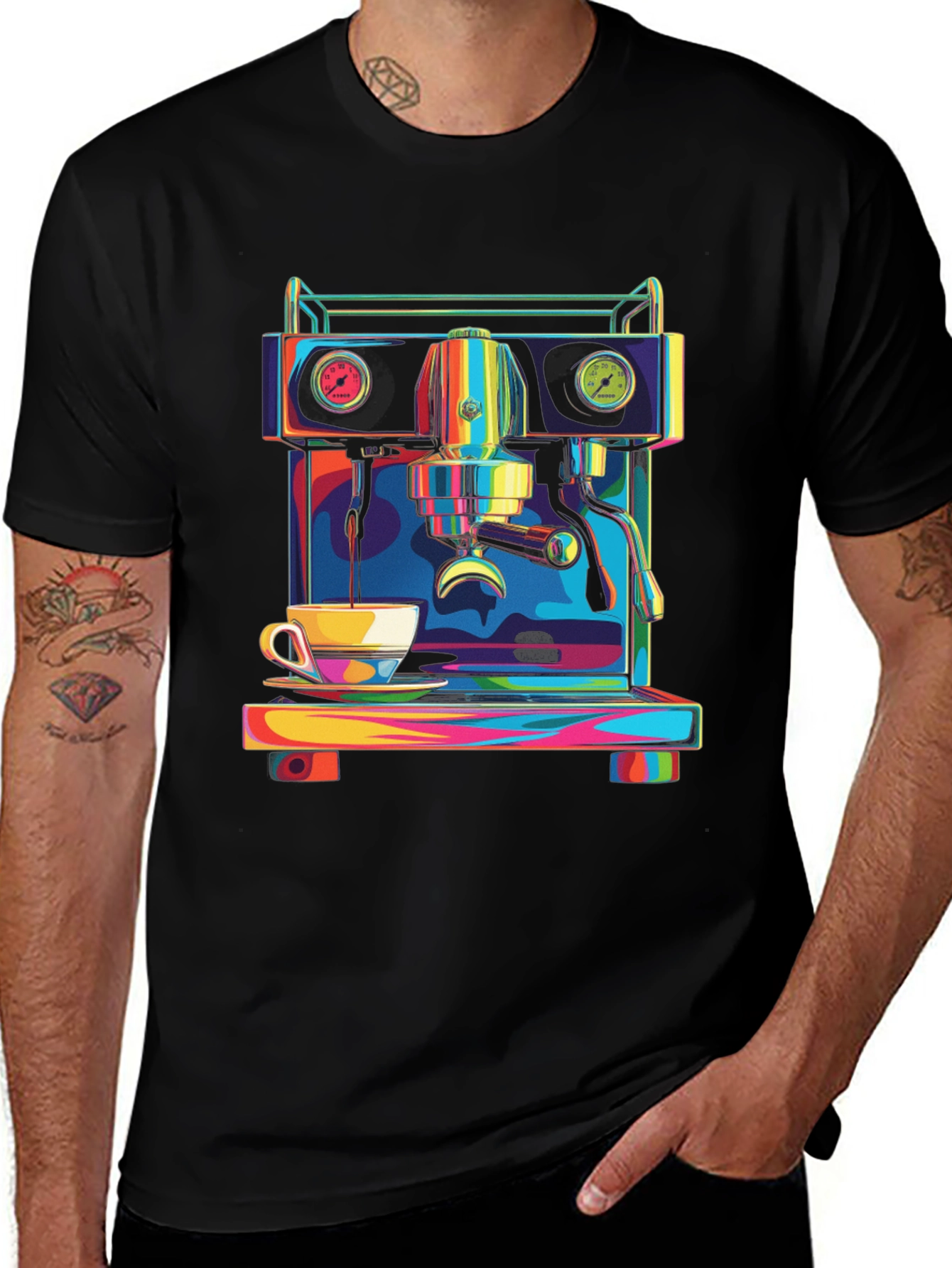Espresso Machine Graphic Tee - Vibrant Coffee Lover's Shirt