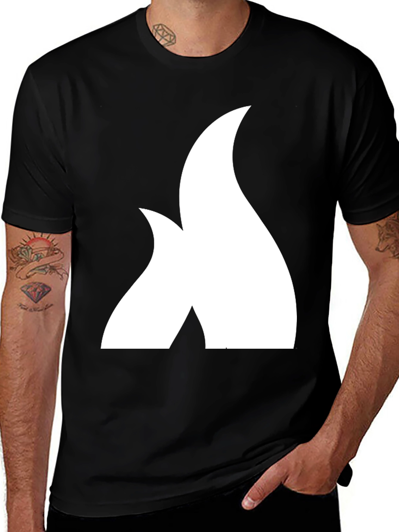 Variant 28 of Bold White Flame Graphic Black T-Shirt