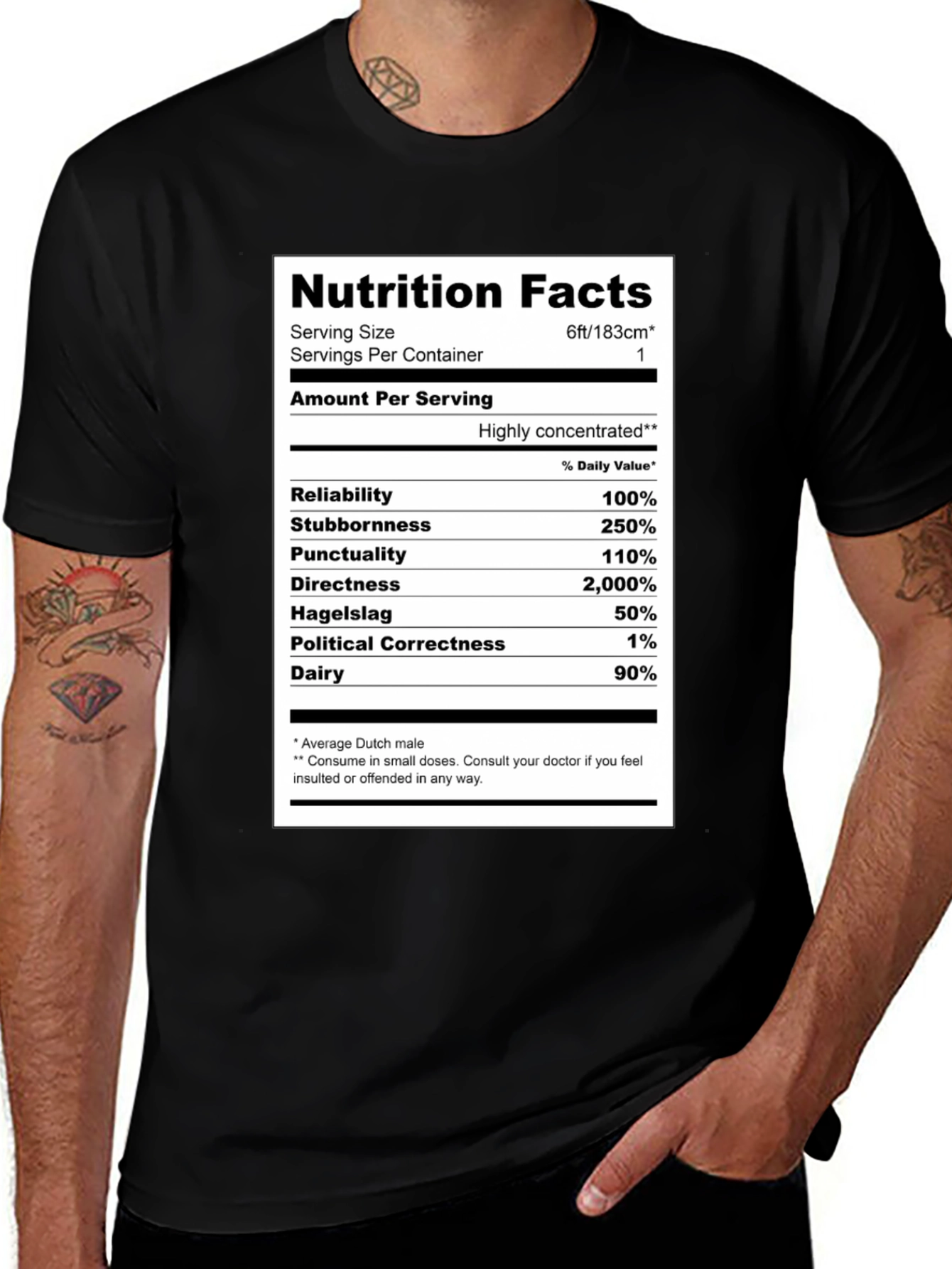 Variant 6 of Funny Nutrition Facts T-Shirt - Dutch Male Humor Tee