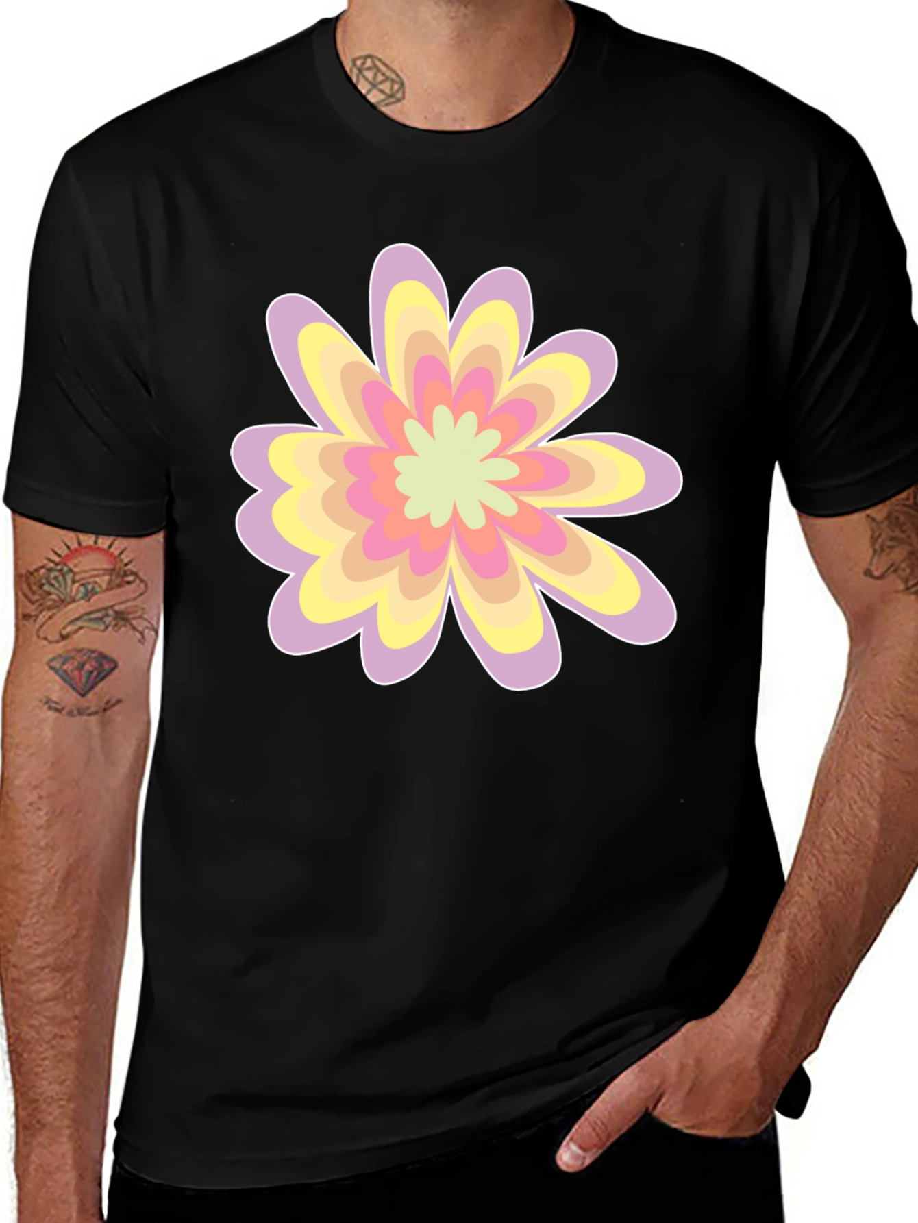 Black Floral Graphic Tee - Black Cotton Blend main image
