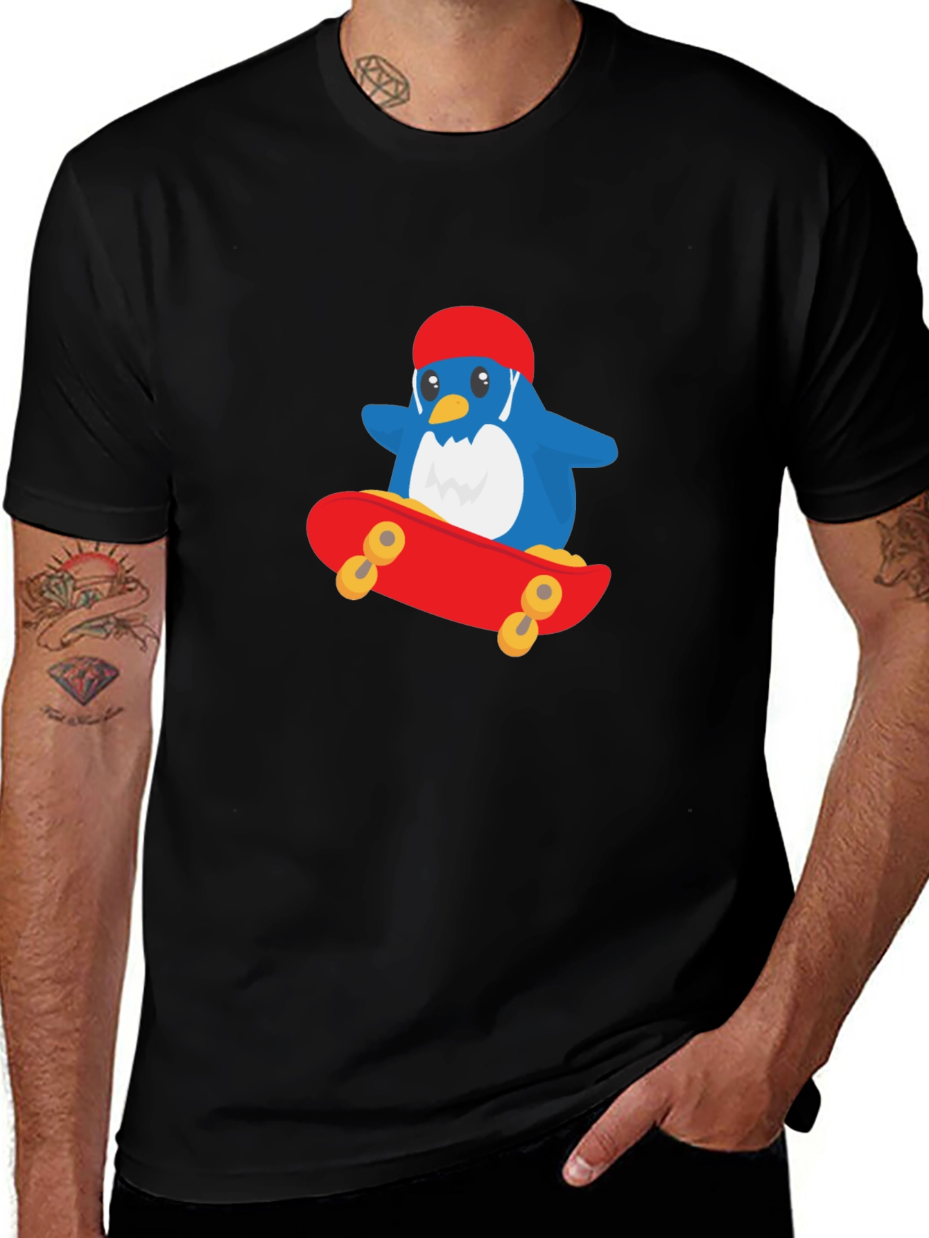 Variant 7 of Cool Penguin Skateboard T-Shirt - Black
