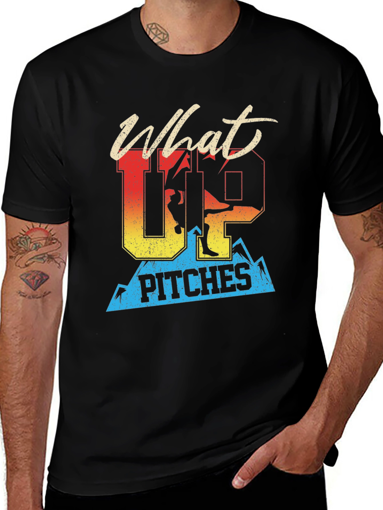 Black What Up Pitches T-Shirt | Skiing Graphic Tee main image