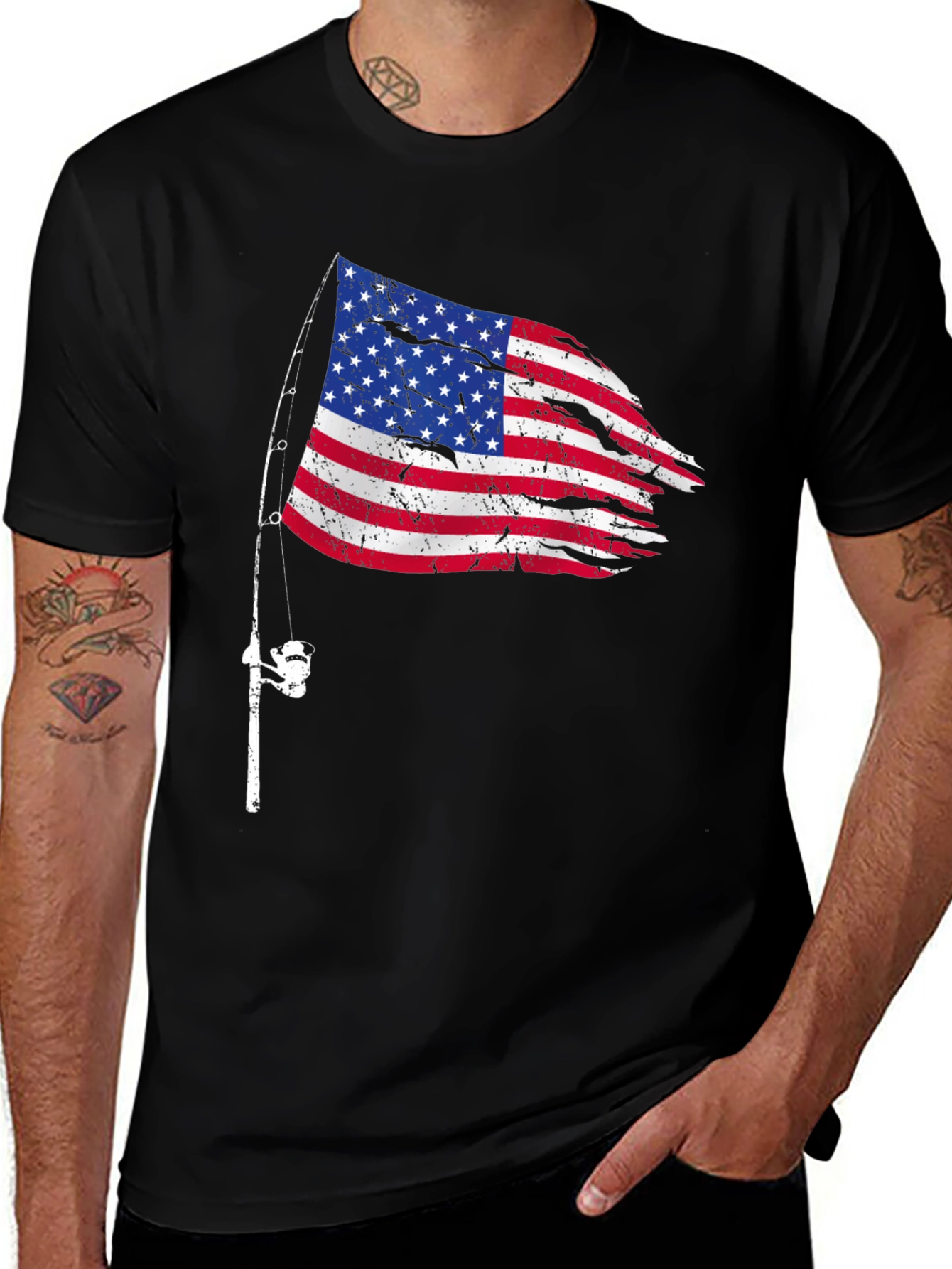 Variant 12 of American Flag Fishing Rod T-Shirt