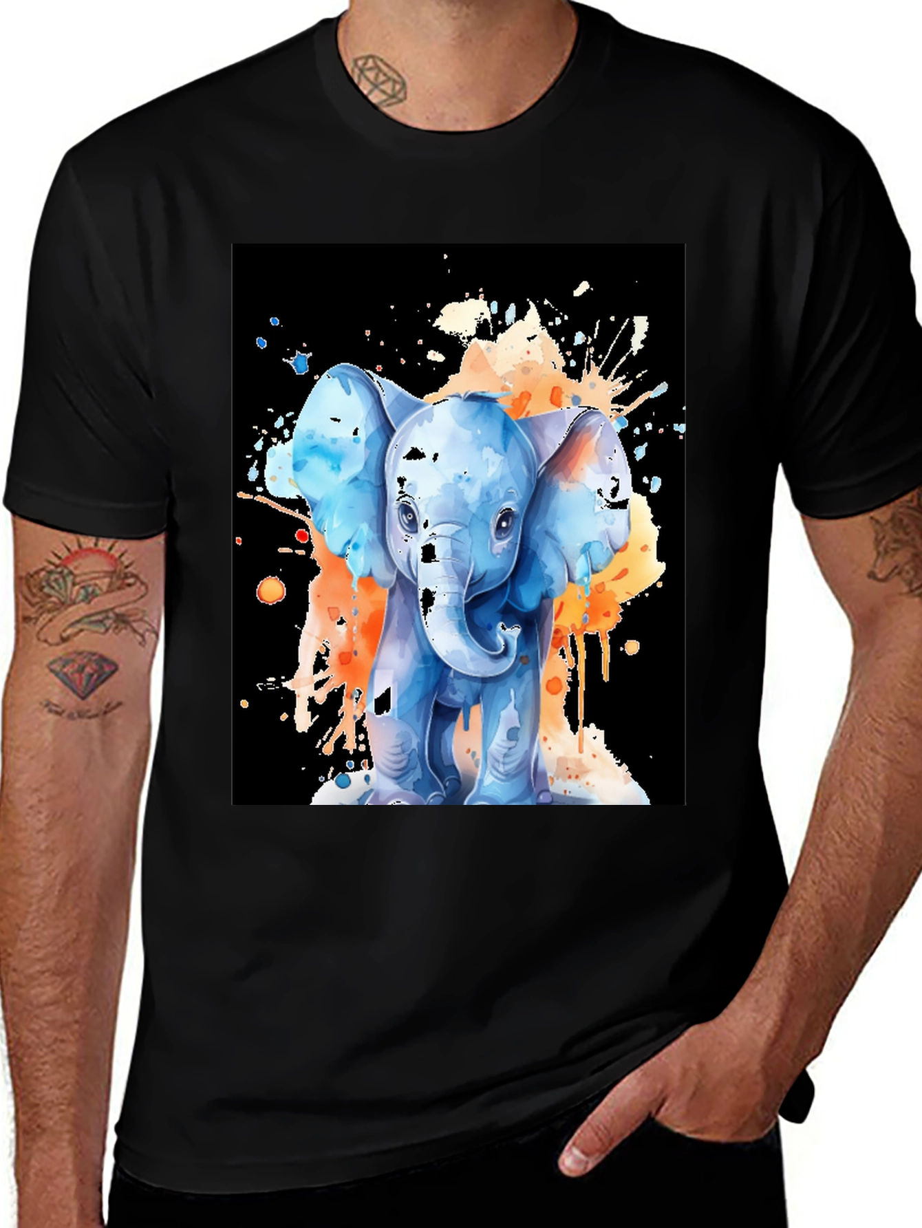 Black Watercolor Elephant Graphic Tee - Black main image