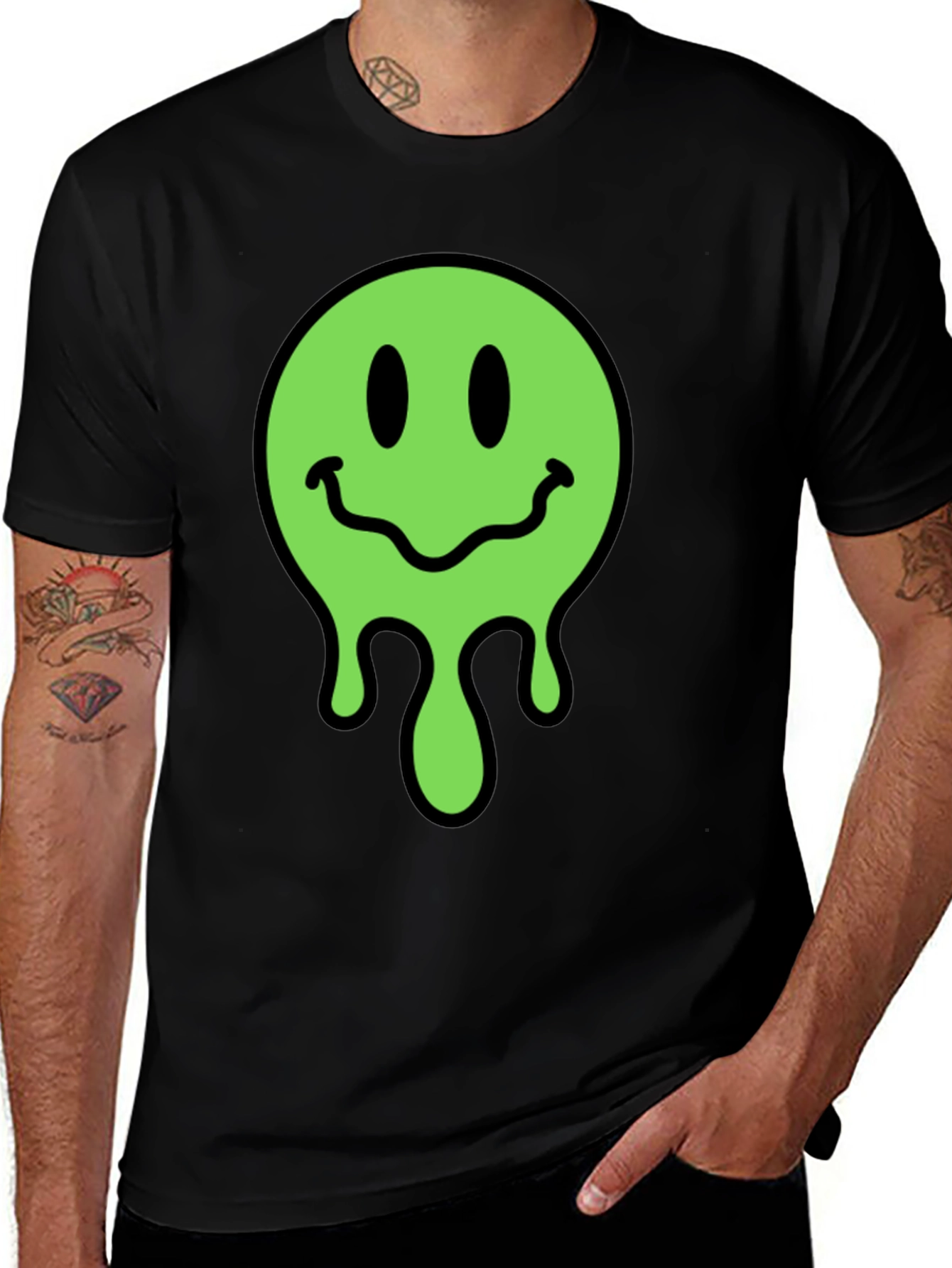 Variant 13 of Melting Smiley Face Black Graphic T-Shirt