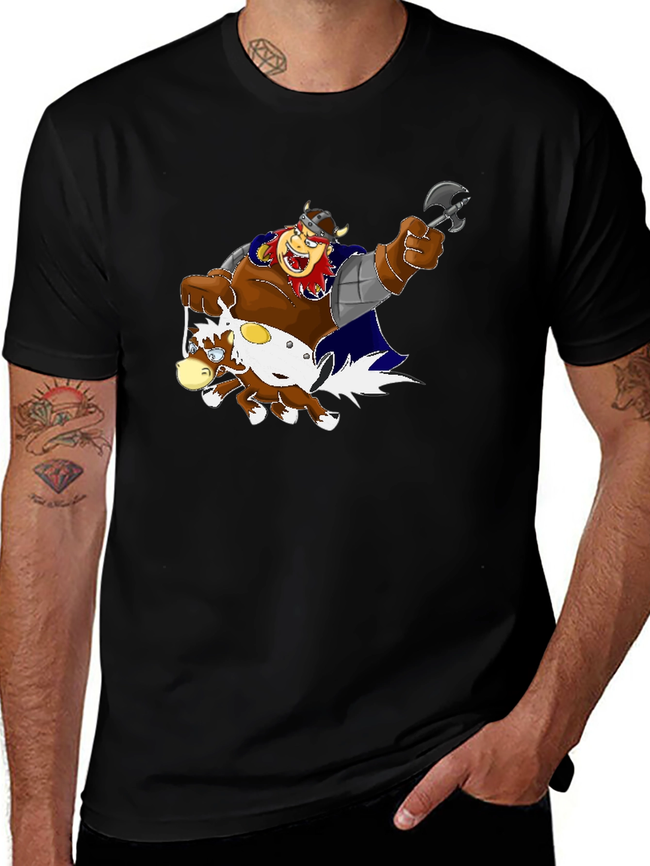 Variant 9 of Cartoon Viking Warrior Riding a Horse T-Shirt