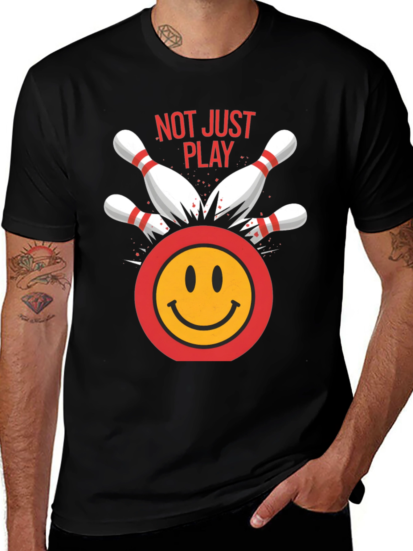 Bowling Smiley Face Graphic Tee - "Not Just Play"