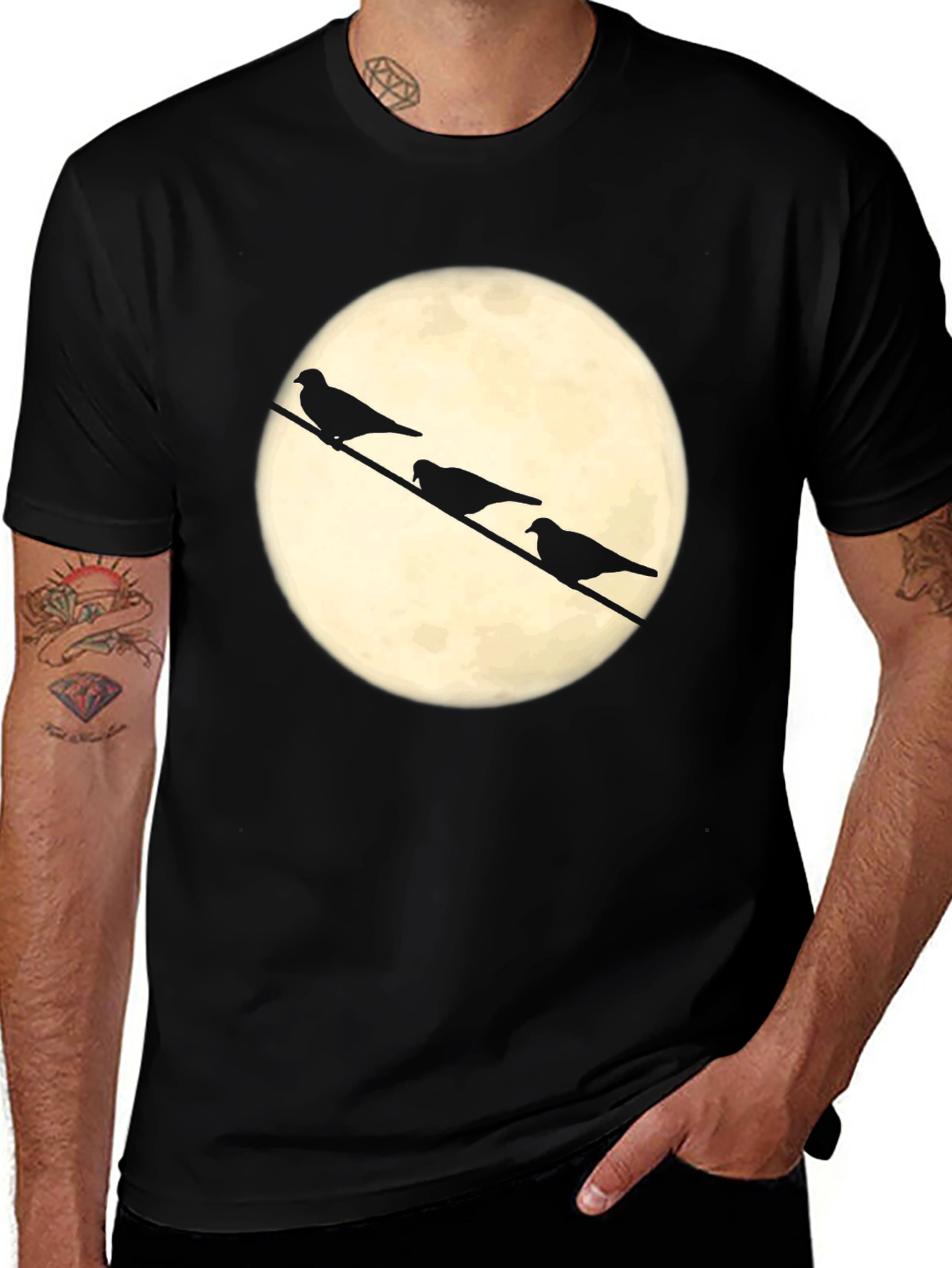 Birds on a Wire T-Shirt - Moonlit Silhouette