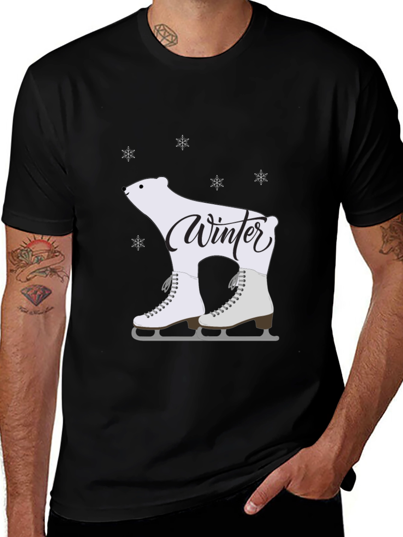 Winter Polar Bear Skates Black T-Shirt