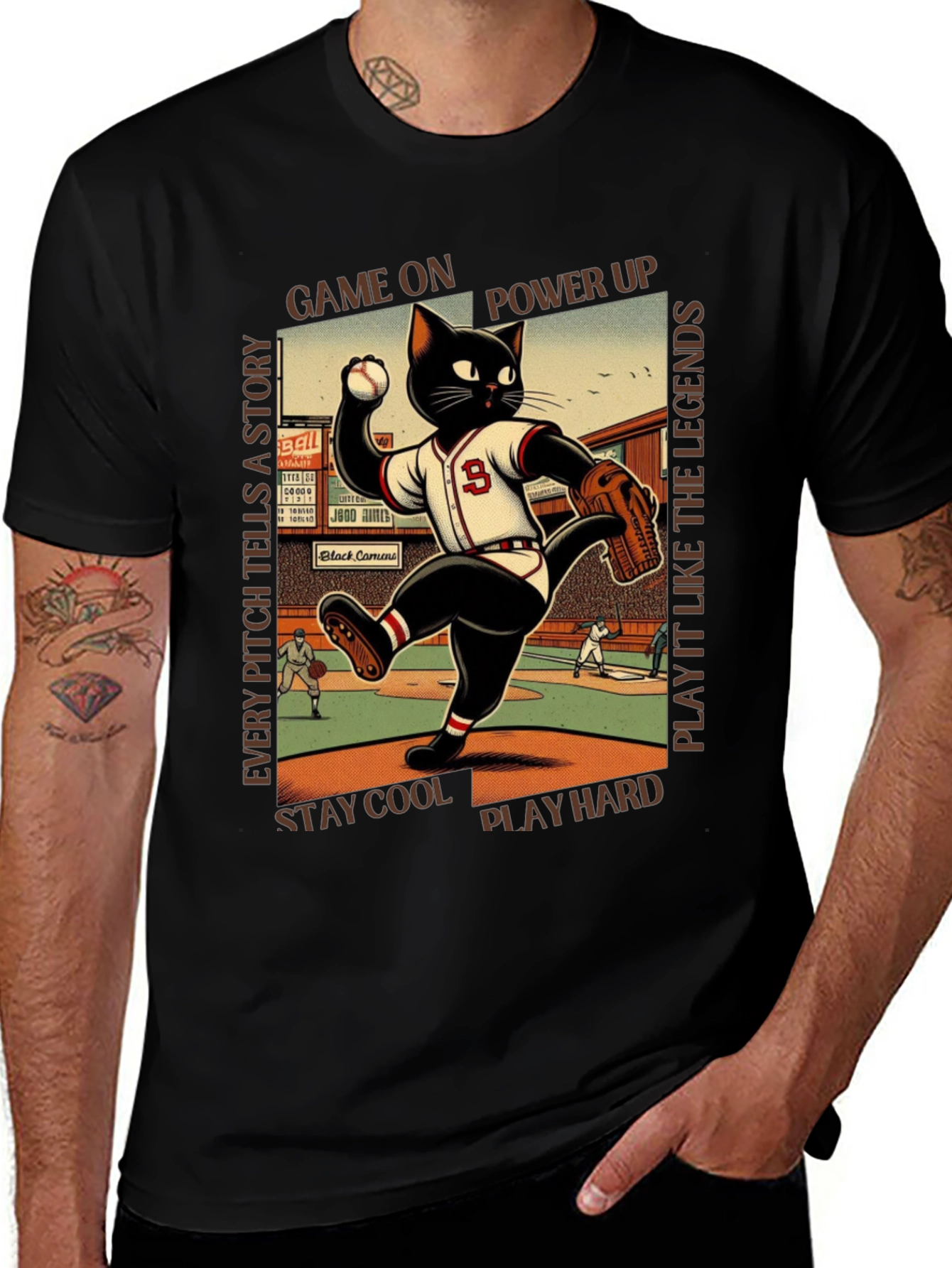 Variant 7 of Baseball Cat T-Shirt: Game On, Power Up!