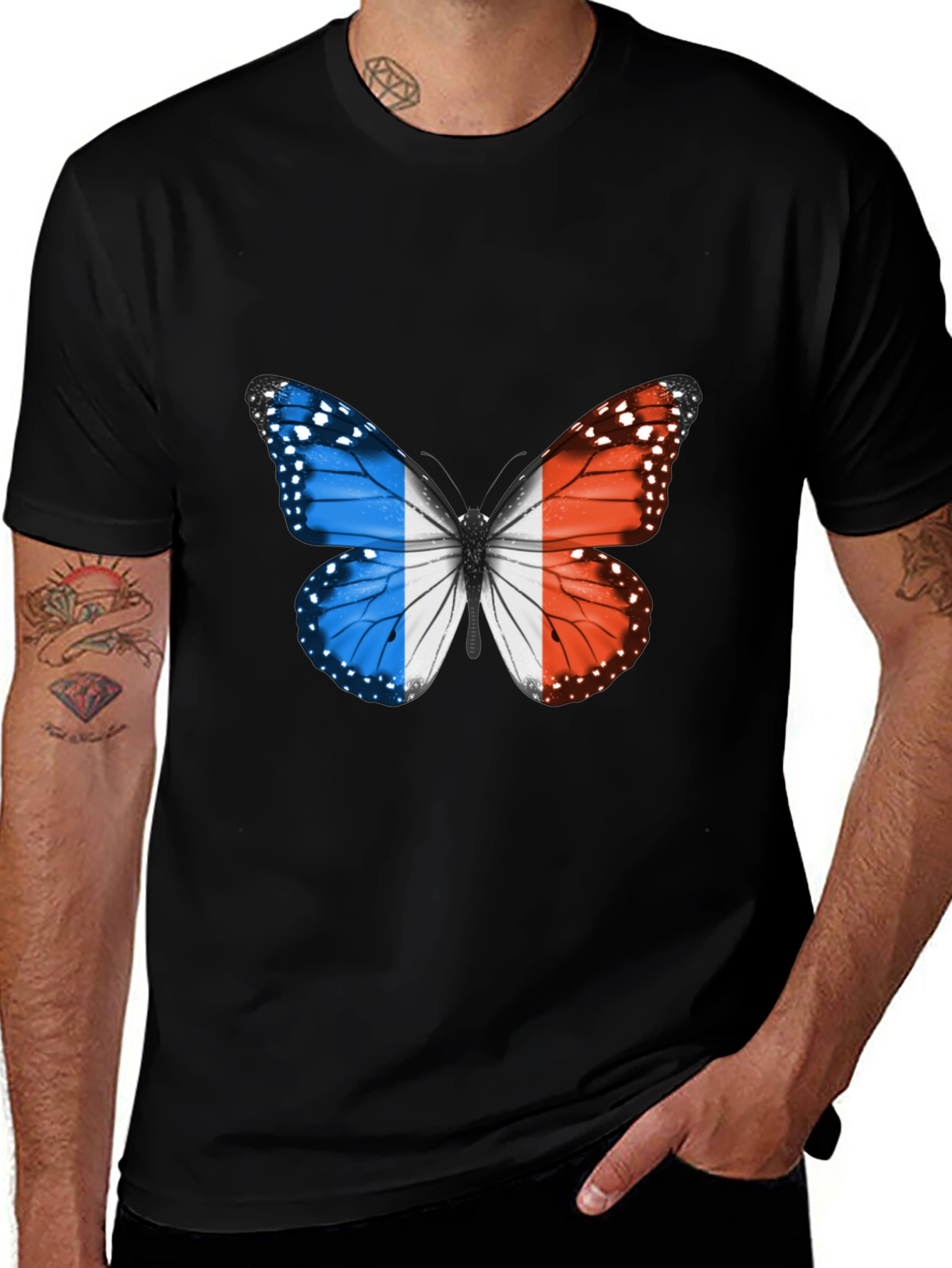 Variant 4 of French Flag Butterfly Graphic Tee