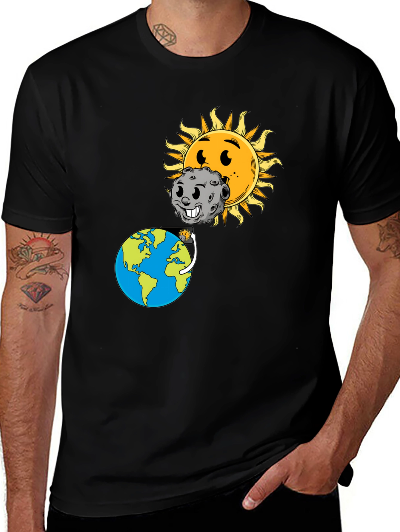 Variant 4 of Cartoon Solar Eclipse Black T-Shirt