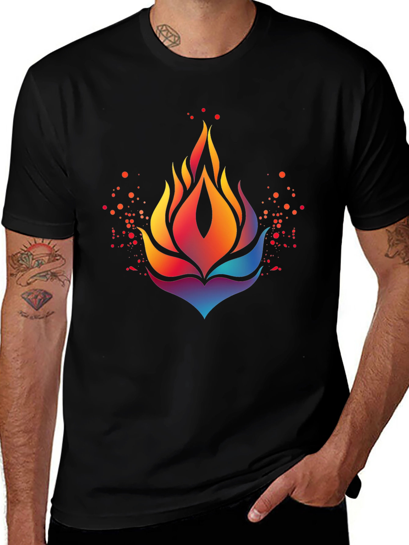 Variant 2 of Flame Lotus Graphic Tee - Premium Soft Black T-Shirt