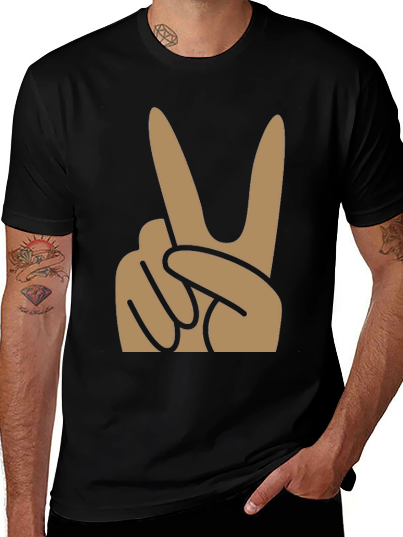 Variant 19 of Peace Sign Graphic Tee - Black Cotton Blend Shirt