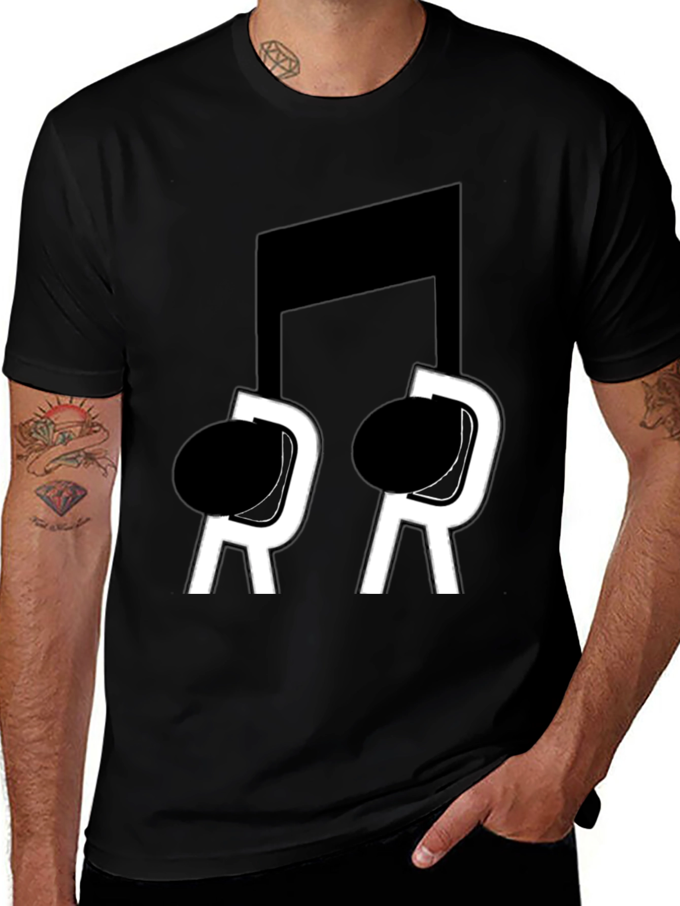 Black Musical Note T-Shirt - Black Cotton Blend main image