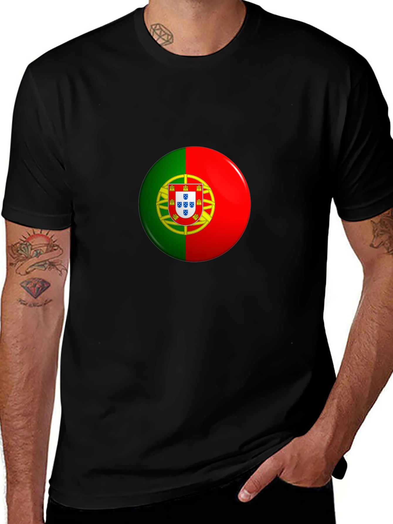 Portugal Flag Graphic Print Men's Black T-Shirt