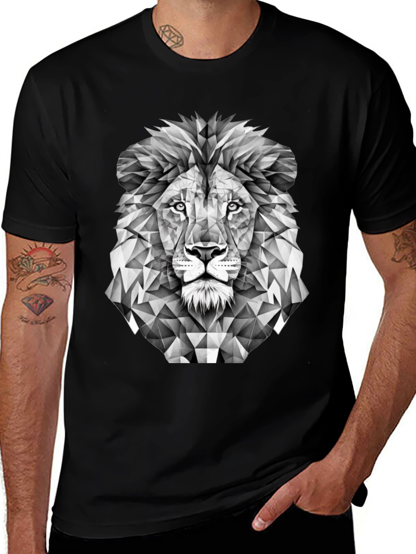 Variant 18 of Geometric Lion Graphic Tee - Men's Black T-Shirt