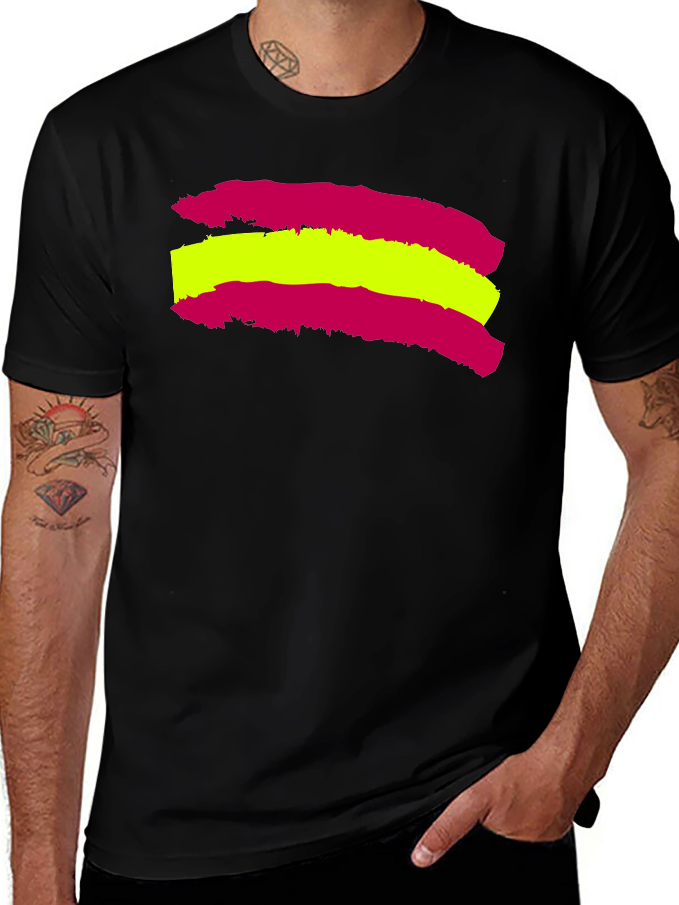 Spain Flag Brush Stroke Black T-Shirt