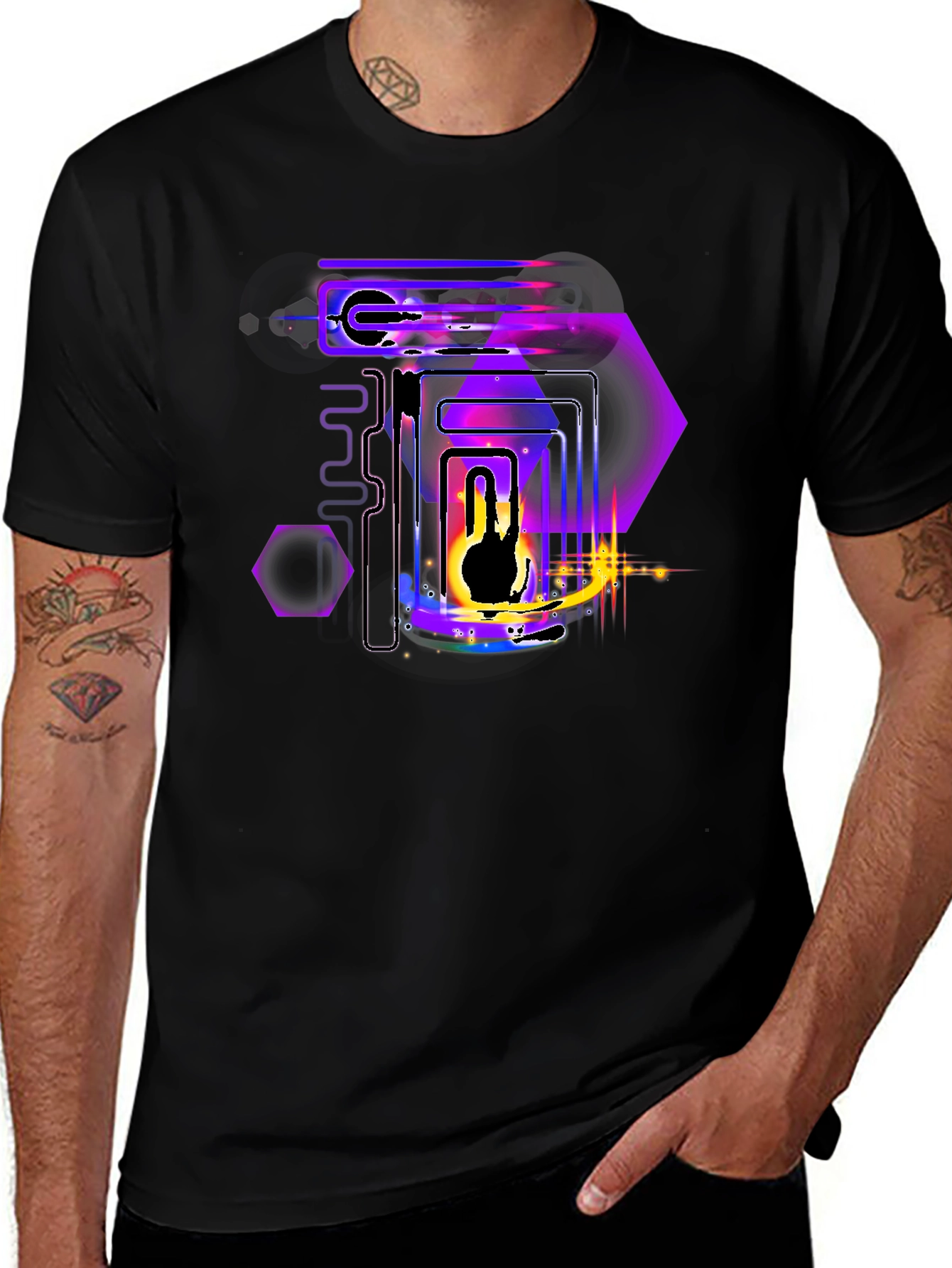 Variant 5 of Abstract Neon Graphic Print Black T-Shirt