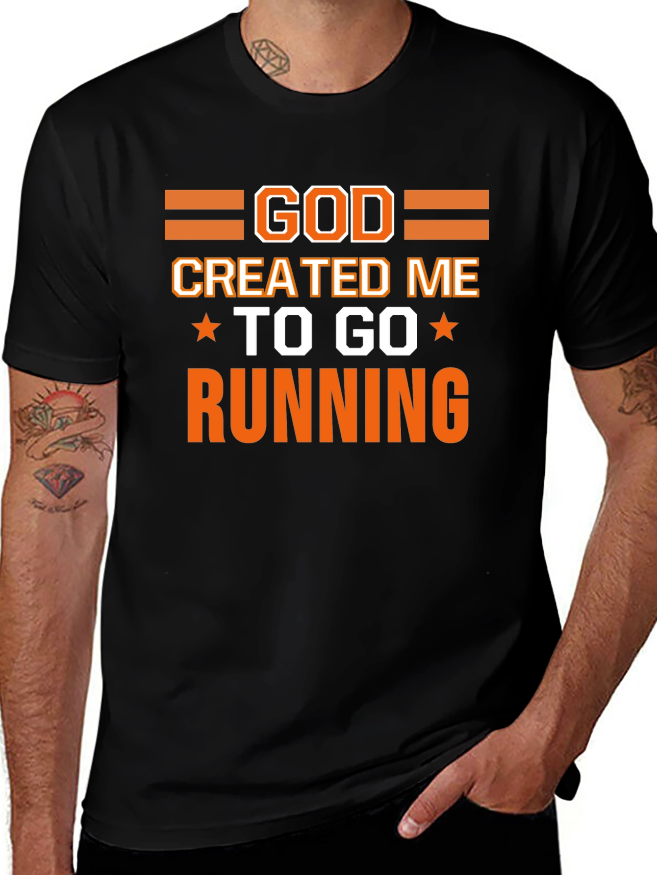 God Created Me To Go Running Black T-Shirt