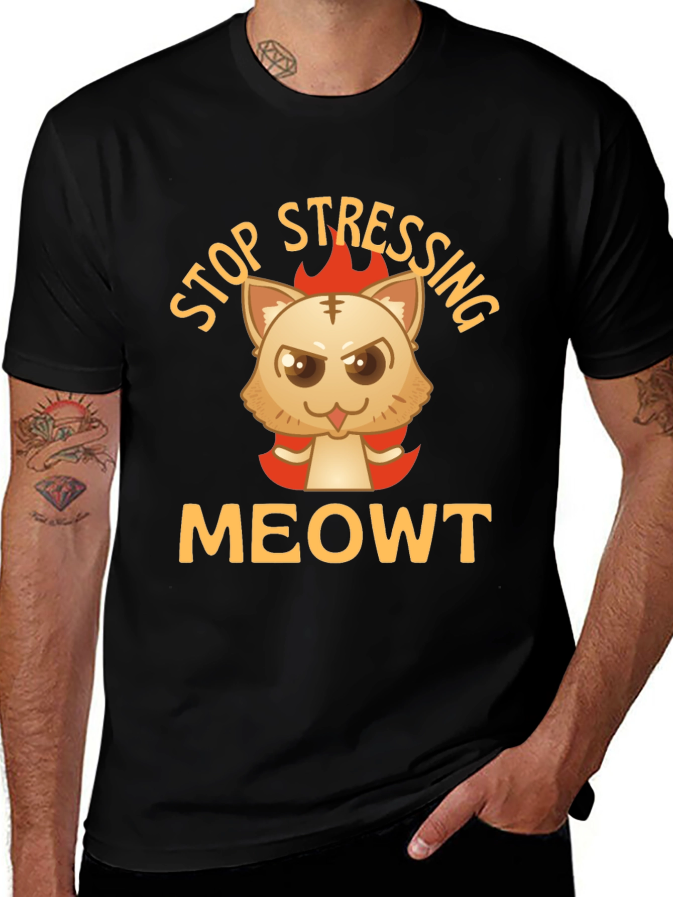 Variant 16 of Stop Stressing MeOWT Cat Graphic Black T-Shirt