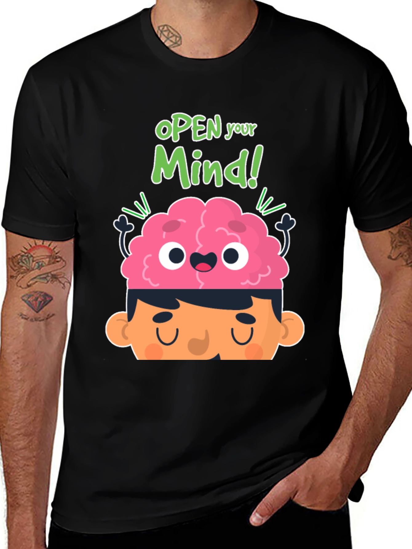 Variant 29 of Open Your Mind Graphic Tee - Quirky Brain Design