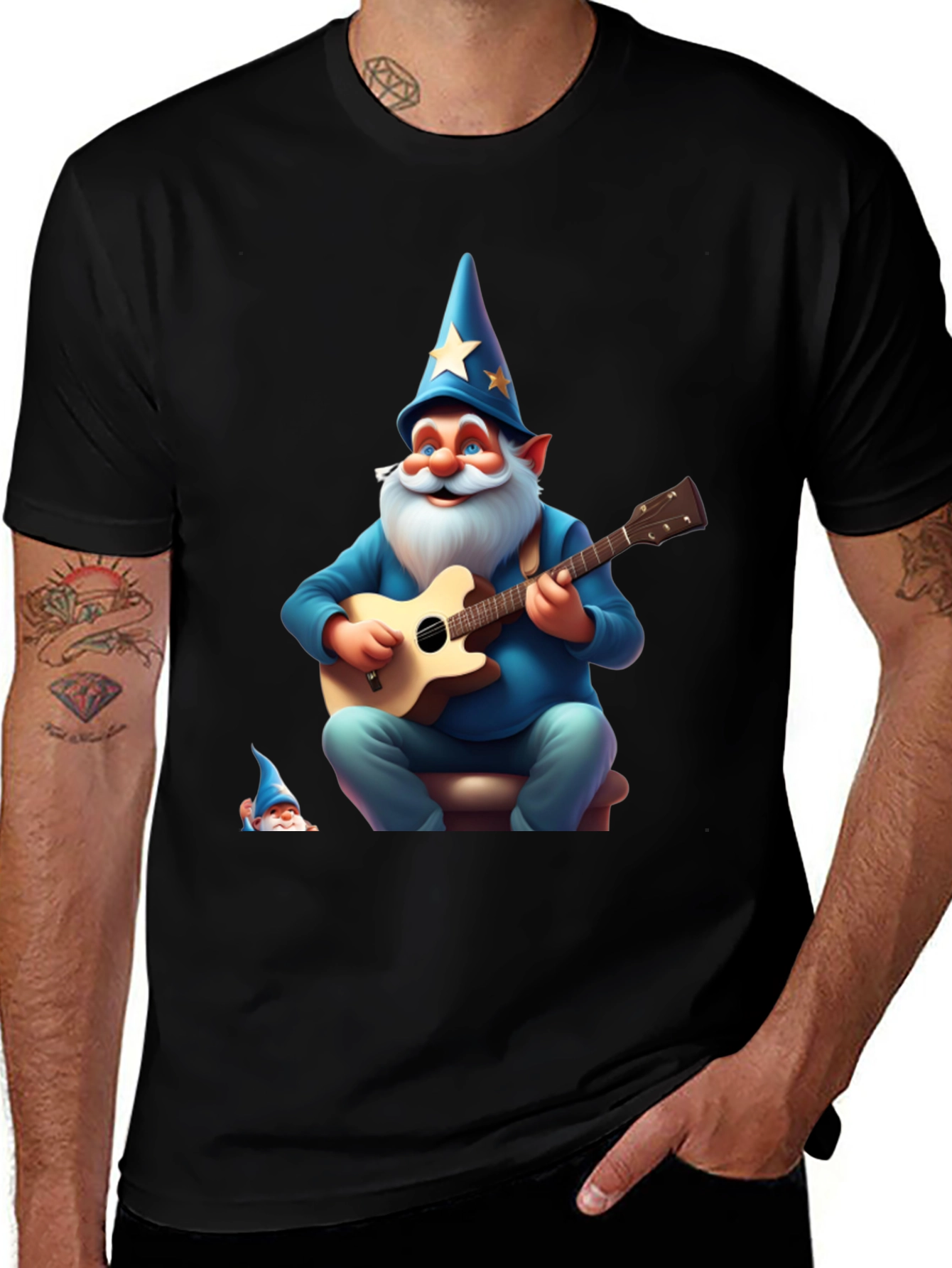 Variant 5 of Wizard Gnome Guitarist Graphic Tee