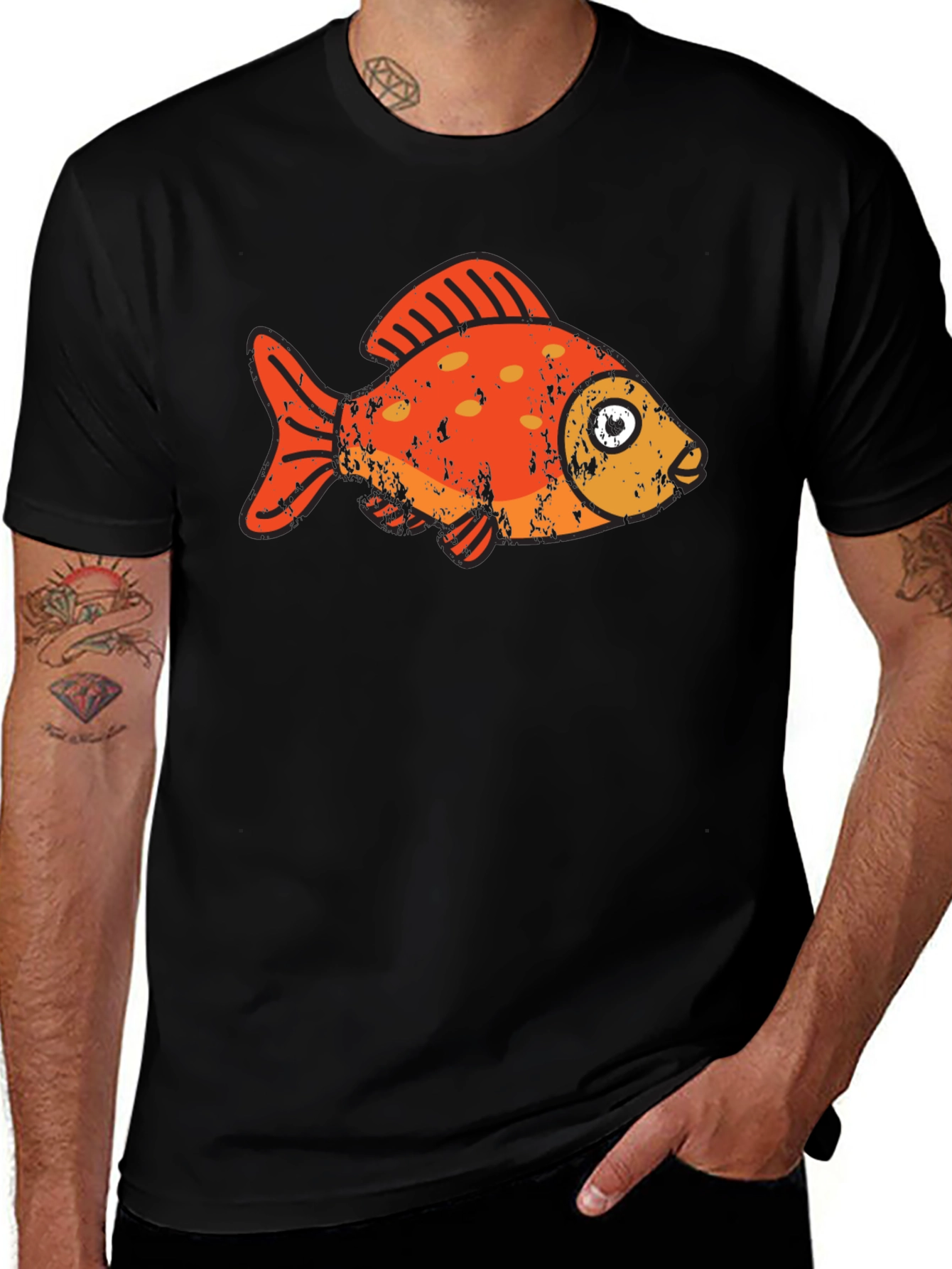 Variant 16 of Fish Graphic Print Black T-Shirt